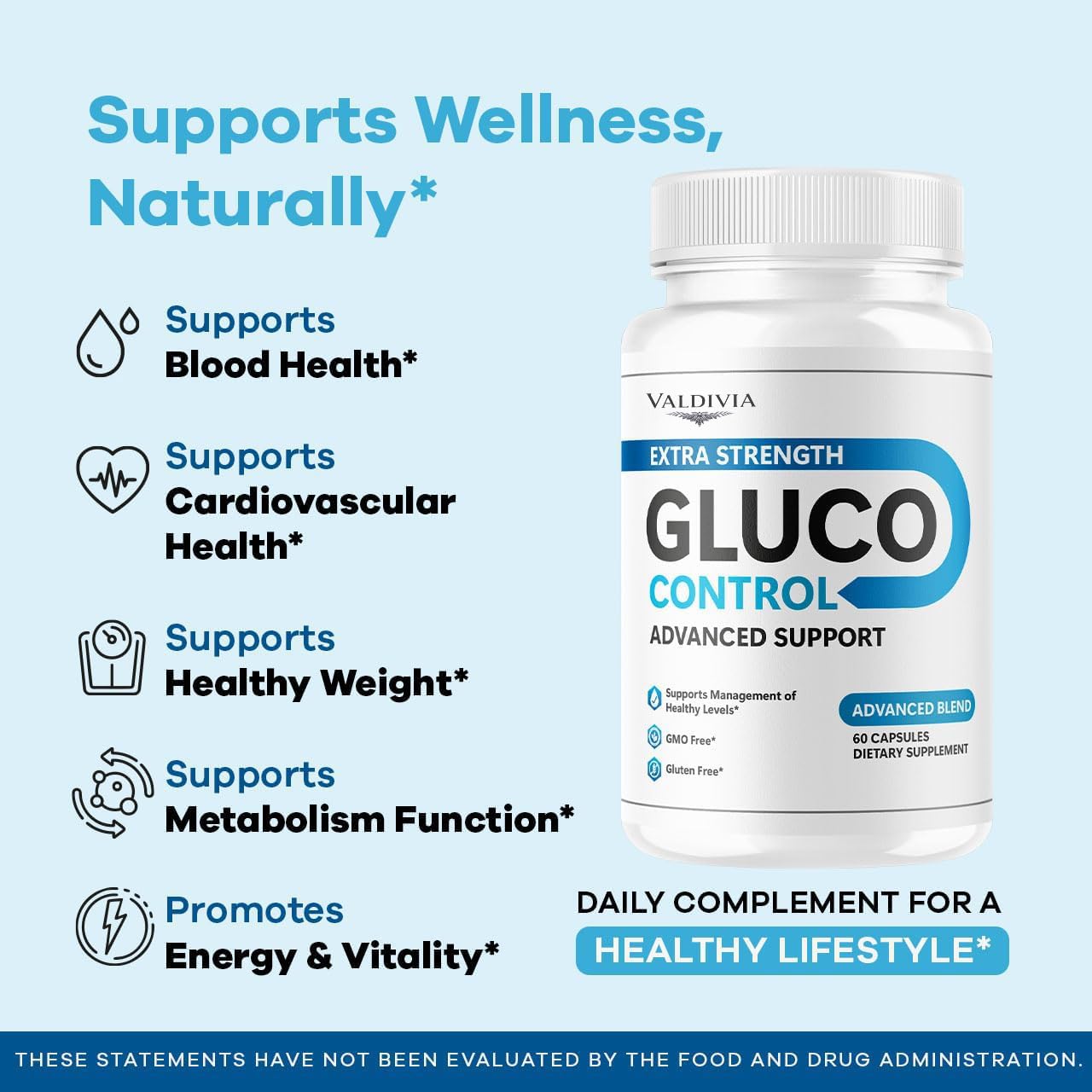 Valdivia Gluco Control GlucoControl Capsules Advanced Support Supplement All Natural Premium Formula Blood Support Multivitamin for Overall Health & Wellness, 180 Capsules