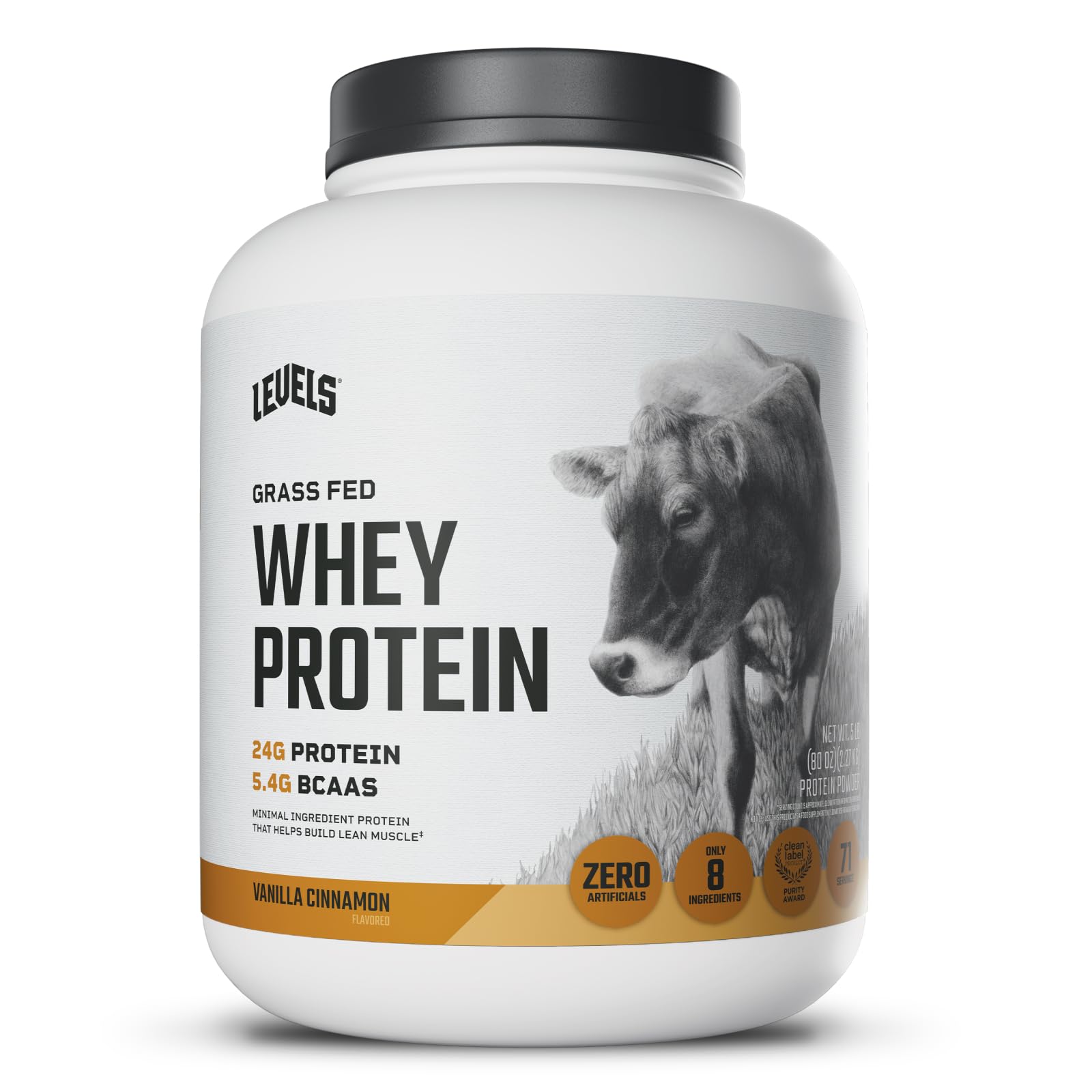 Levels Nutrition Grass Fed Whey Protein Powder Vanilla Cinnamon 80