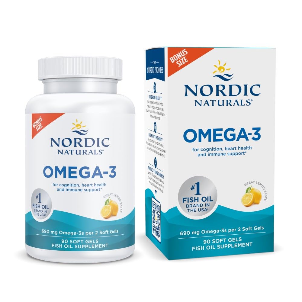 Nordic Naturals Omega-3 690mg Fish Oil EPA & DHA Lemon Softgels, 90 Count