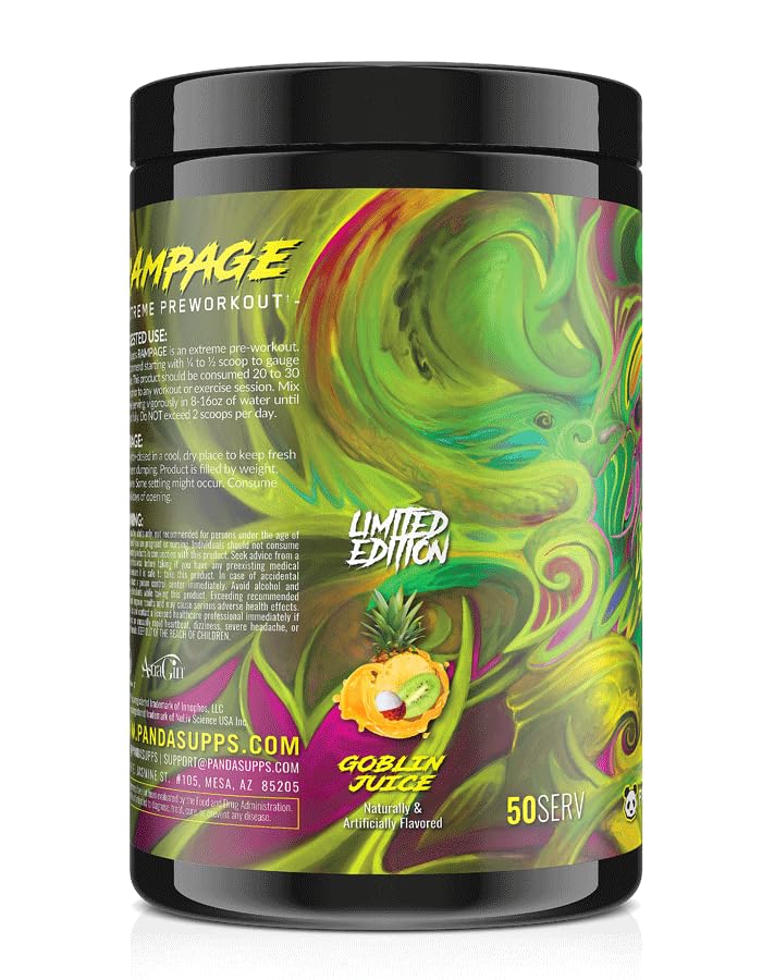 Underground Bio Labs Panda Supps Rampage Extreme Pre-Workout High Stim Maximum Pump Focus and Energy Powder, 15.69 Ounce