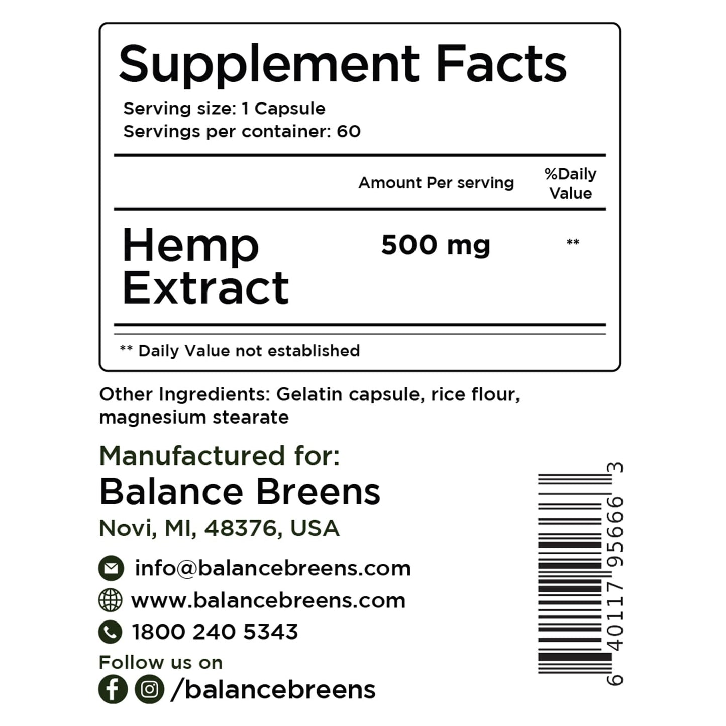 Balancebreens Hemp Extract 30,000mg Omega-3-6-9 Capsules, 120 Count