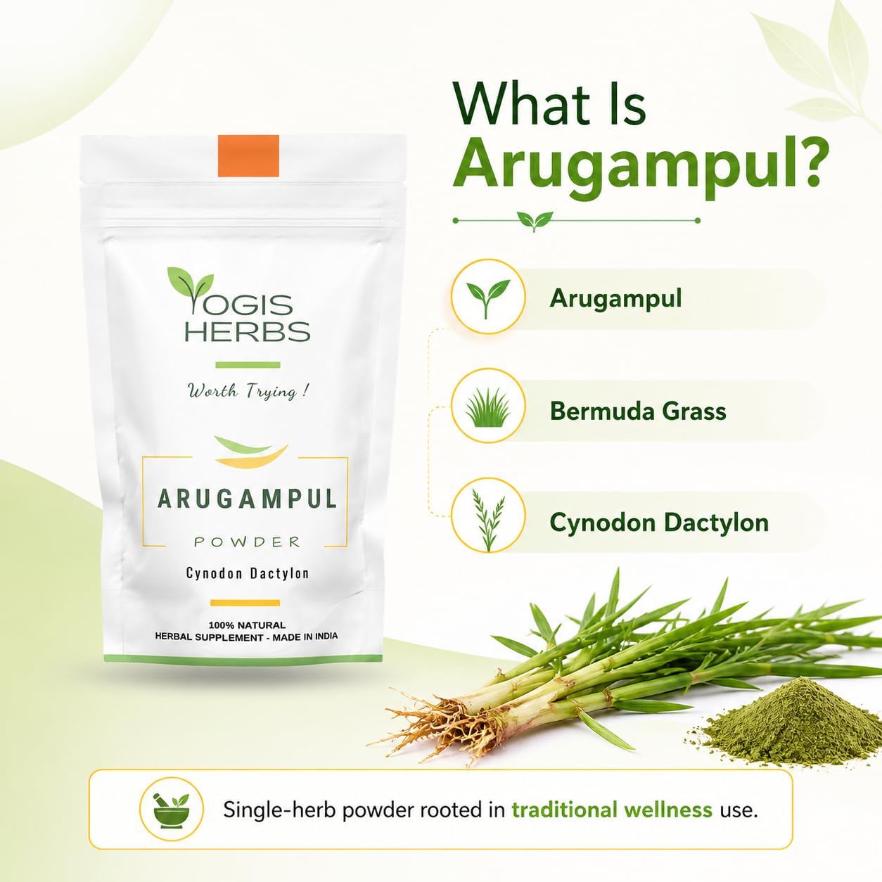 YOGIS HERBS Arugampul Powder 3.5 Ounce