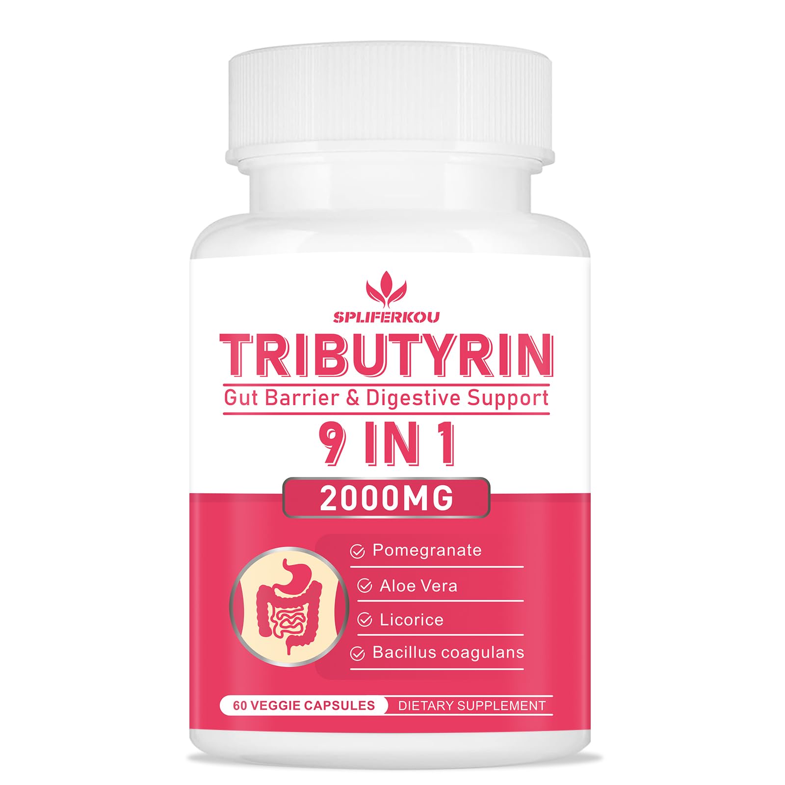 Spliferkou Tributyrin Gut Health Supplement, 9-in-1 Butyrate Complex Capsules 60 Count