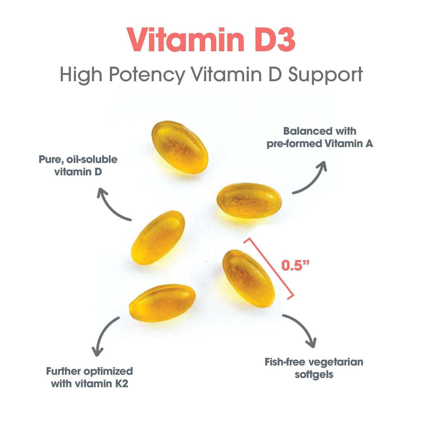 Allergy Research Group Vitamin D3 Complete 5000 Delivers 125 mcg Vitamin D3 with Vitamin A & K2, Capsule, 120 Count