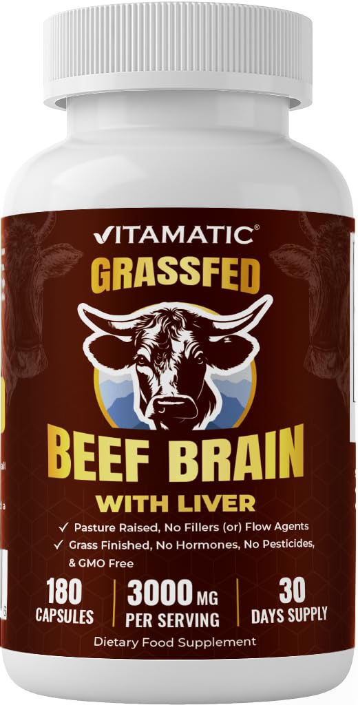 Vitamatic Grass-Fed Beef Brain with Liver Capsules, 180 Capsules