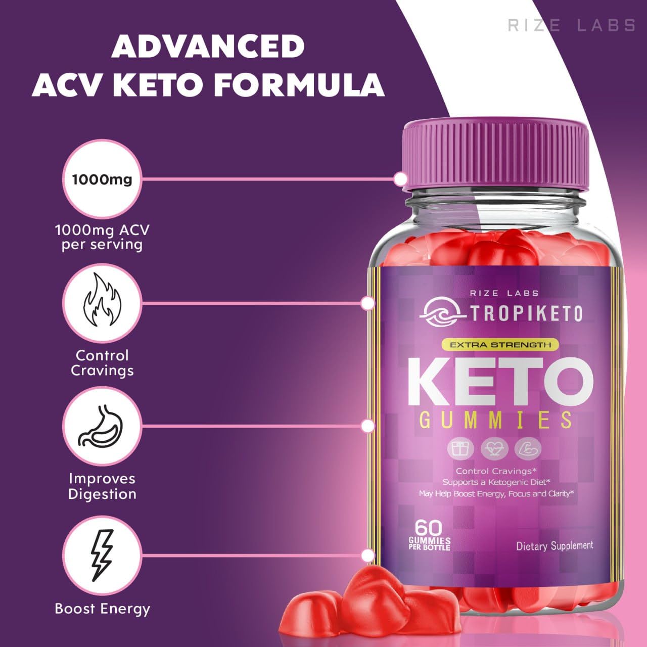 Rize Labs TropiKeto ACV Gummies - Extra Strength Keto Gummies for Advanced Weight Loss, 120 Gummies