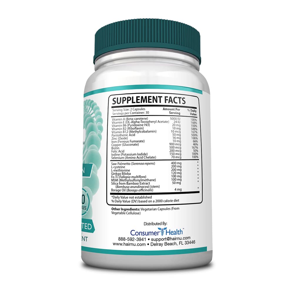 HairNu Natural Hair Growth Solution, 60 Capsules