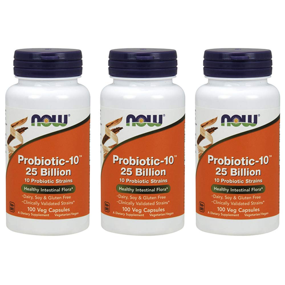 NOW Foods Probiotic-10 25 Billion Capsules Pack of 3
