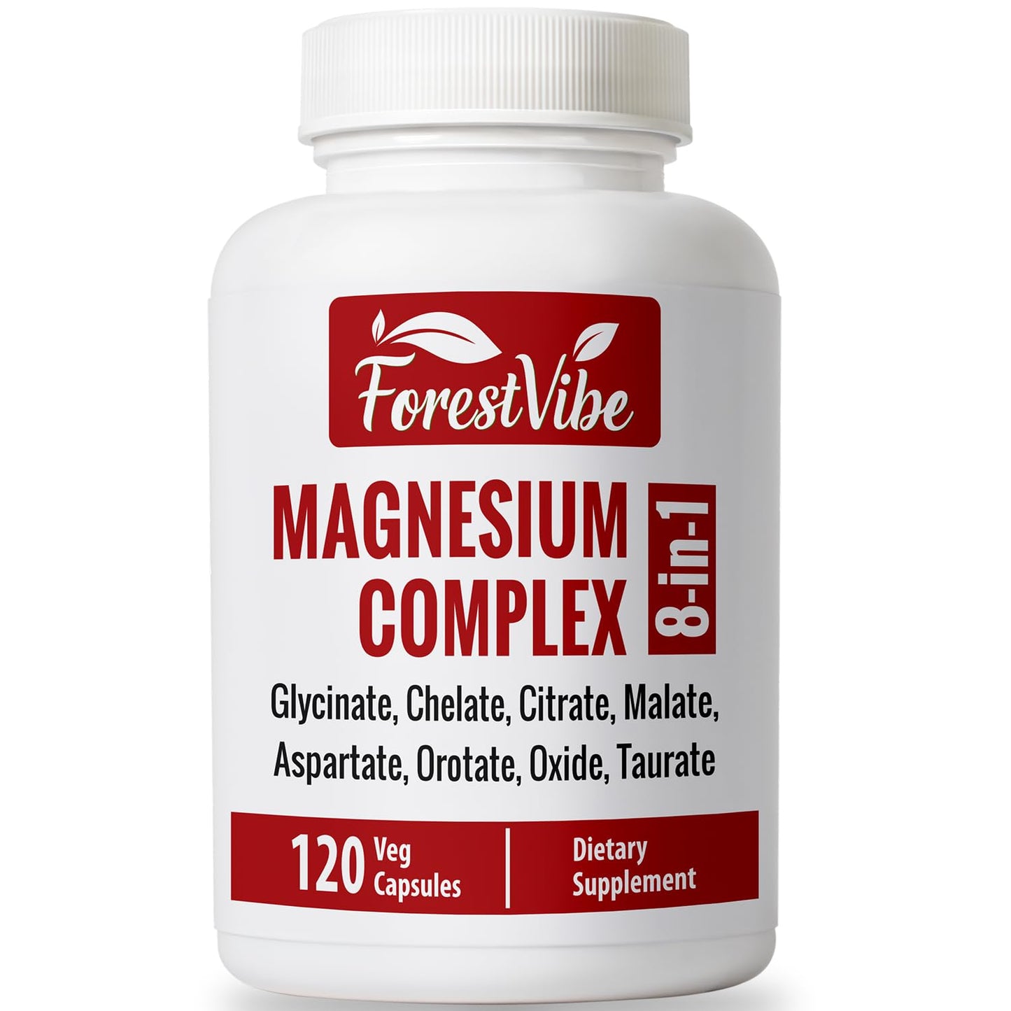 ForestVibe Magnesium Complex 420mg, 8-in-1 Blend with Glycinate, Chelate, Citrate & Malate, 120 Capsules