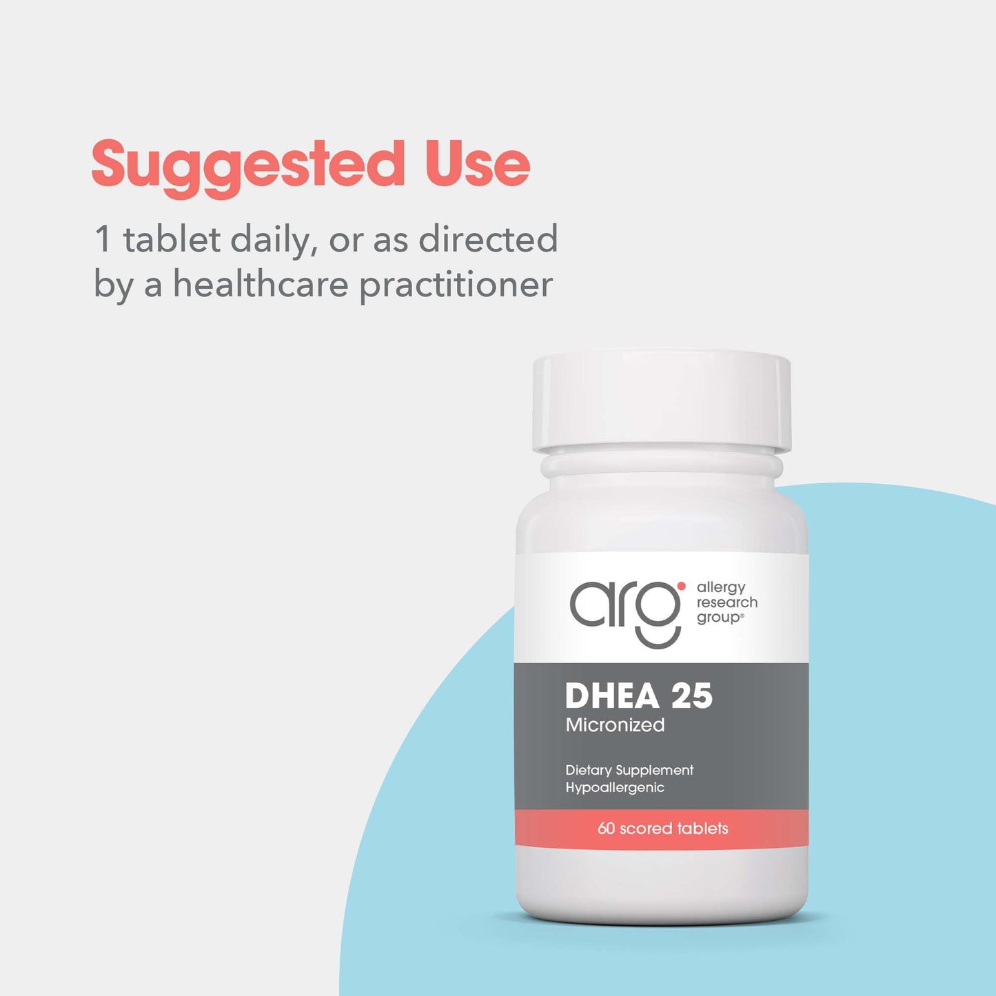 Allergy Research Group ARG DHEA 25 Micronized Lipid Matrix - Supports Hormone Balance & Brain Function - Delivers 25 mg DHEA - Micronized & Plant Sourced - Hypoallergenic, 60 Tablets