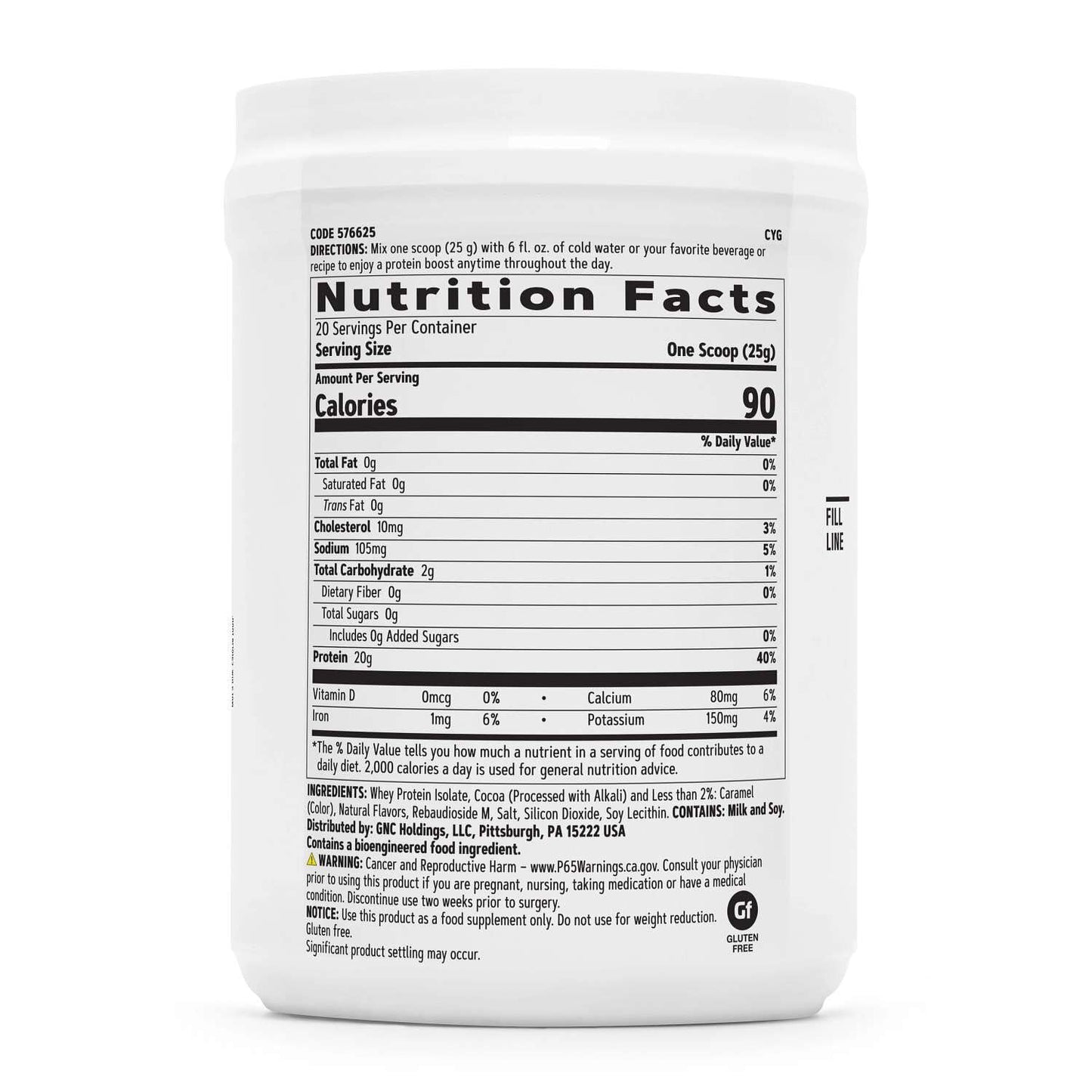 GNC Total Lean Zero Sugar Protein Powder Rich Chocolate 17.63 oz