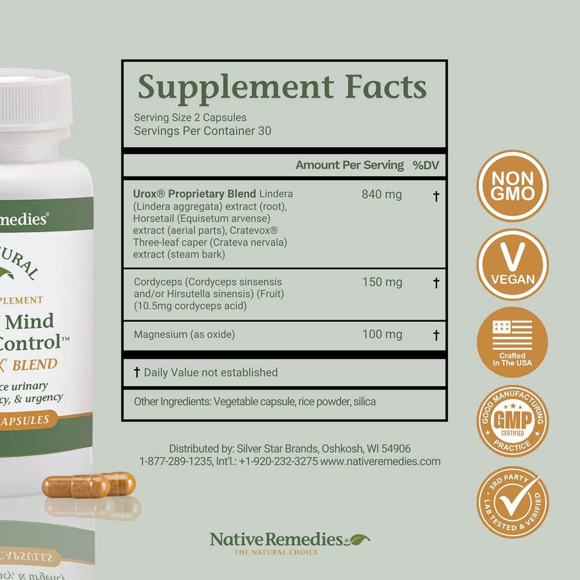 Native Remedies Bladder Control Supplements - Peace of Mind with Urox 60 Capsules