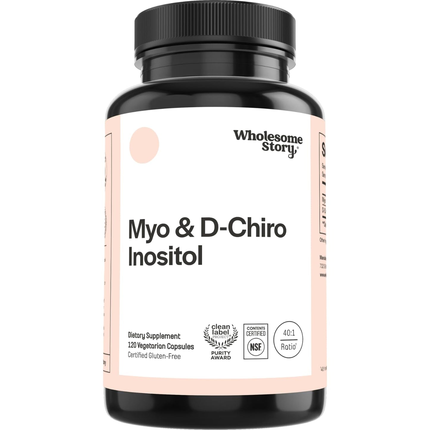 Wholesome Story Myo-Inositol & D-Chiro Inositol Supplement for Women with Ideal 40:1 Ratio, Capsule, 120 Count