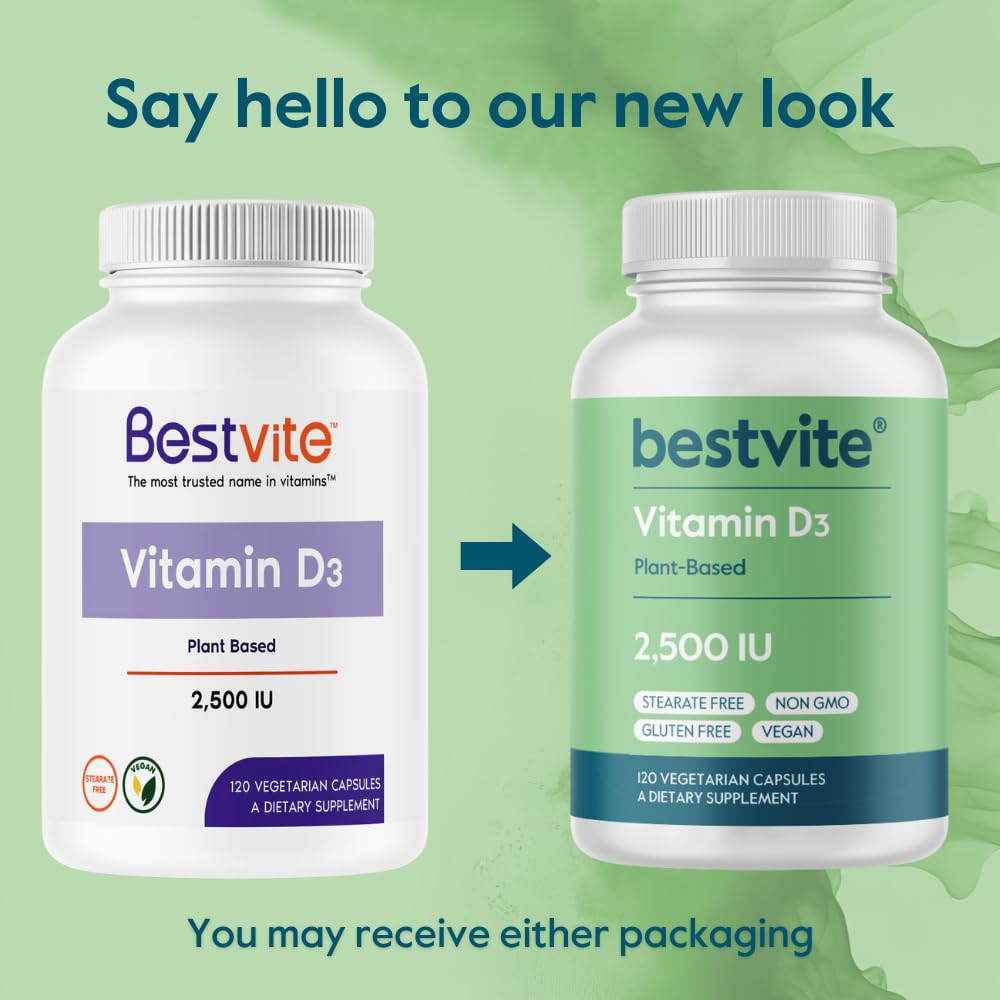 BESTVITE Vegan Vitamin D3 2500 IU Capsule, 120 Count