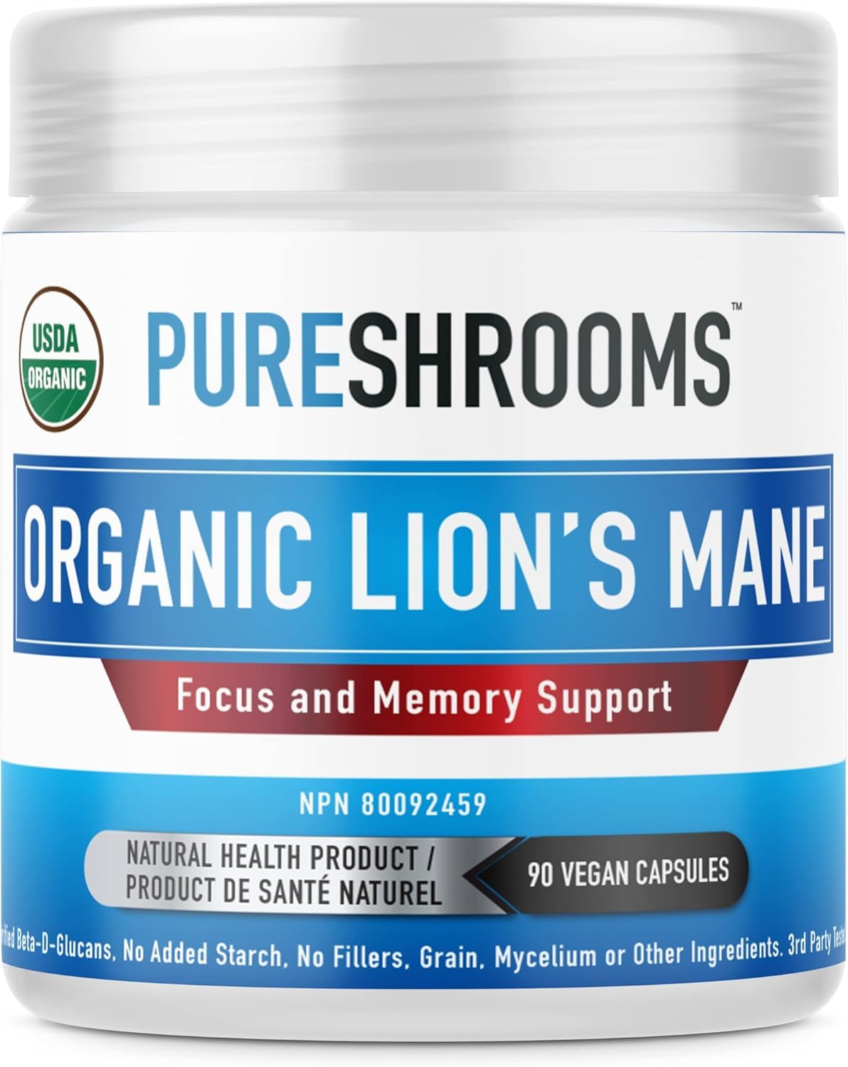 PureShrooms Organic Lion's Mane Mushrooms, 120 Capsules