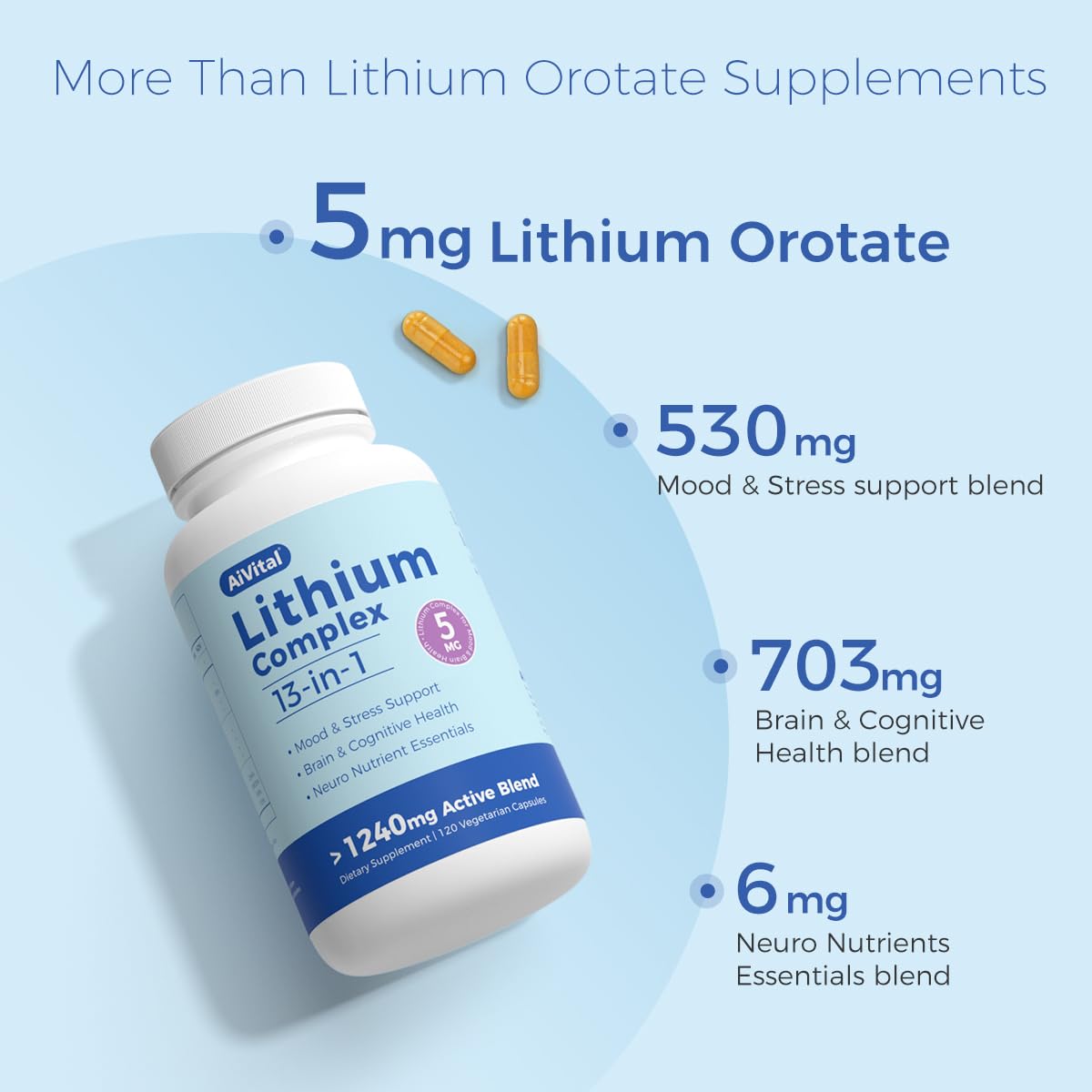 AiVital Lithium Orotate 5mg Capsules, 120 Count