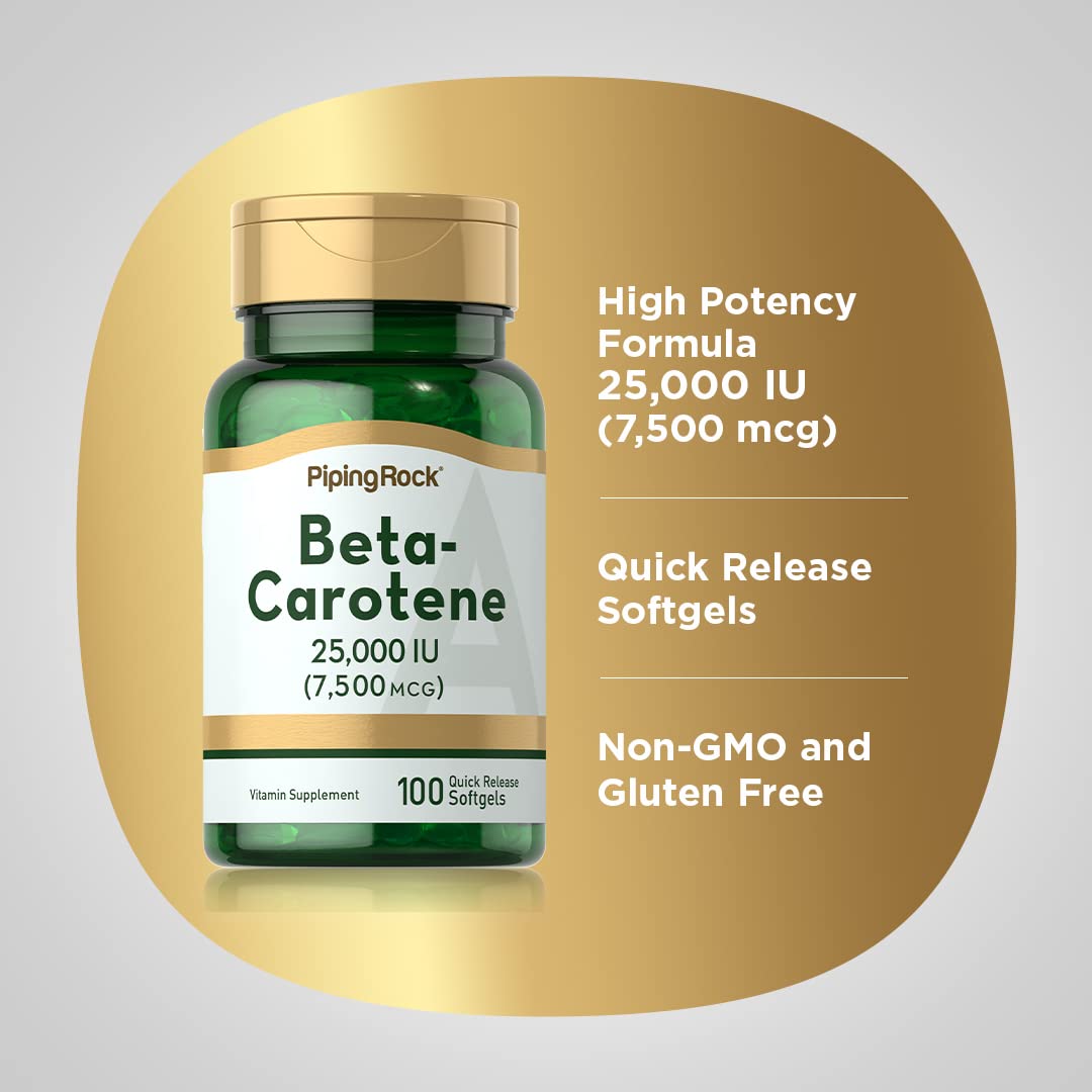 Piping Rock Beta Carotene 25000 IU Softgels 100 Count