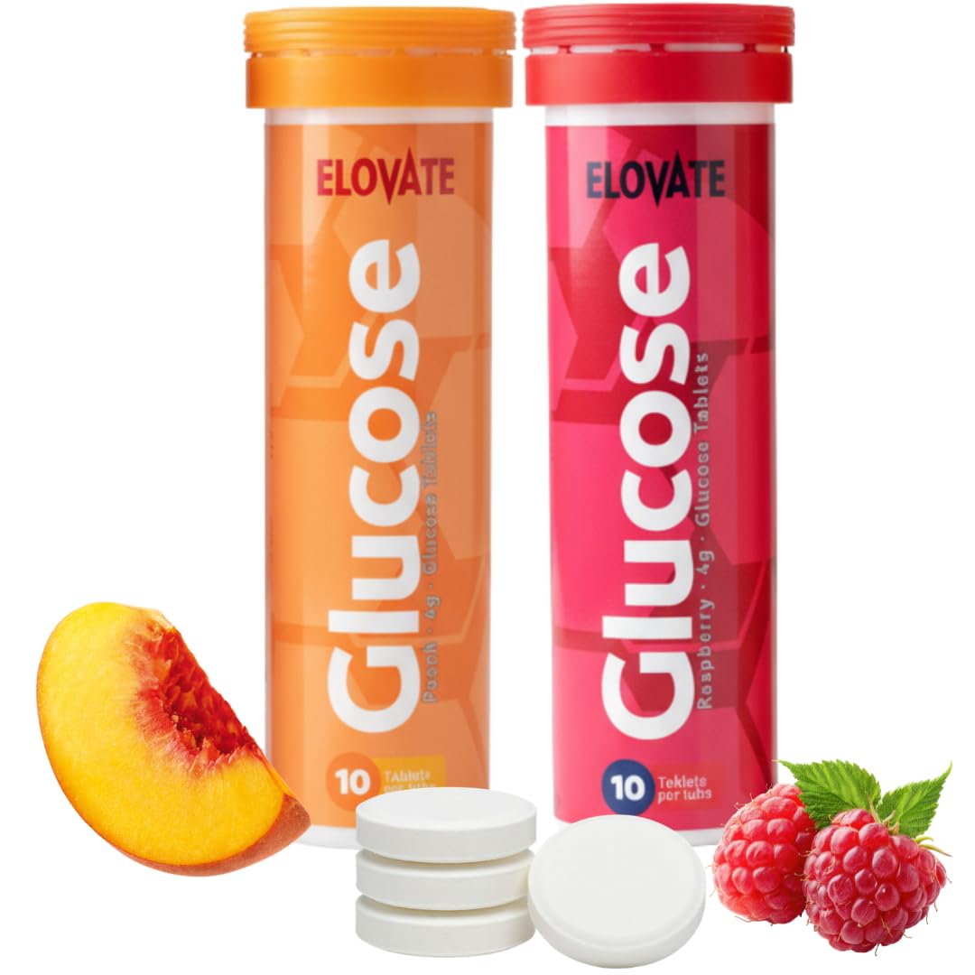 ELOVATE Fast Acting Glucose Tablets, Raspberry Flavor, Chewable, Gluten Free, 80 Count