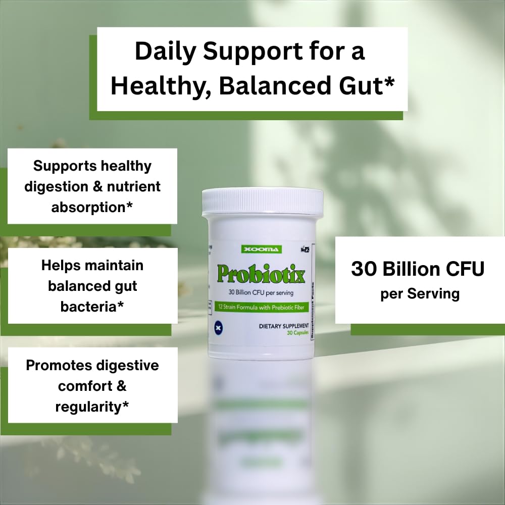 Xooma Probiotix 12-Strain Probiotic + Prebiotic Fiber Capsules, 30 Capsules