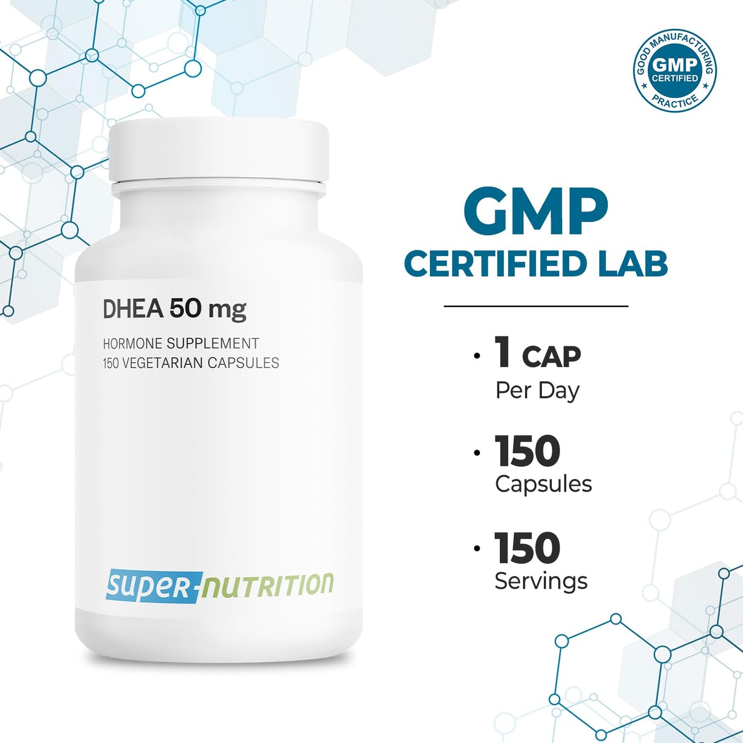 Supersmart DHEA 50mg Capsules, 150 Vegetarian Capsules
