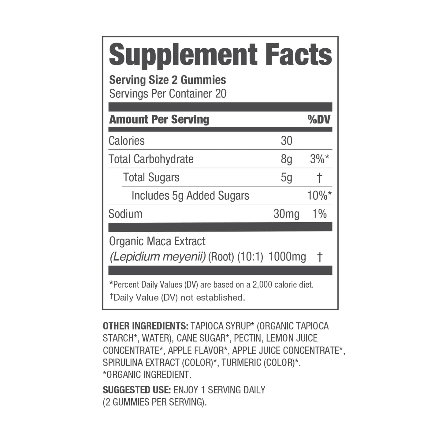 Navitas Organics Sour Apple Maca Gummies 10:1 Maca Extract, 40 Count