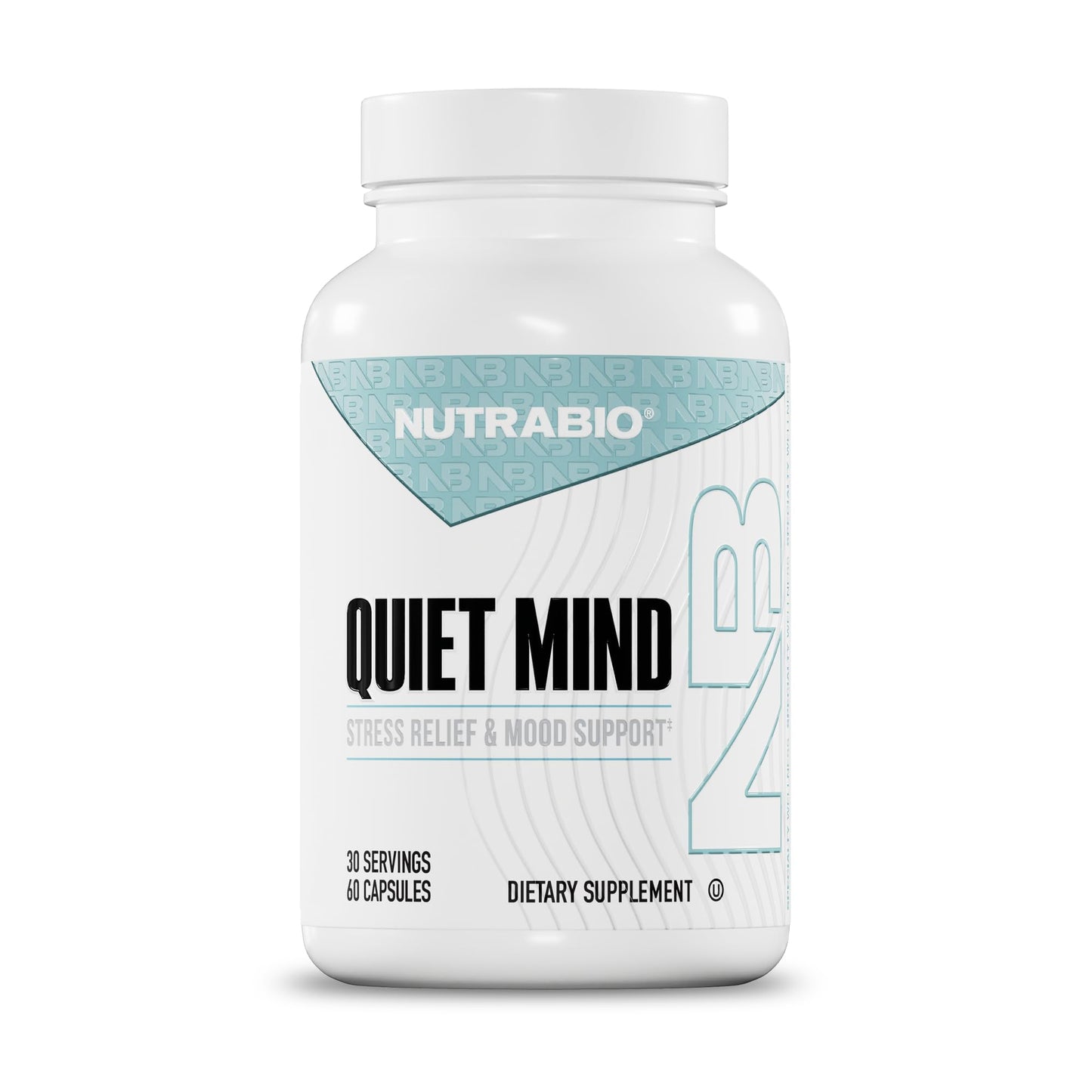NutraBio Quiet Mind Stress Relief Mood Support Calm Supplement with Ashwagandha and L-Theanine, 60 Capsules