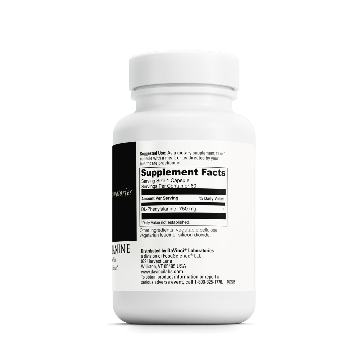 DAVINCI DL-Phenylalanine 750 mg, 60 Vegetarian Capsules