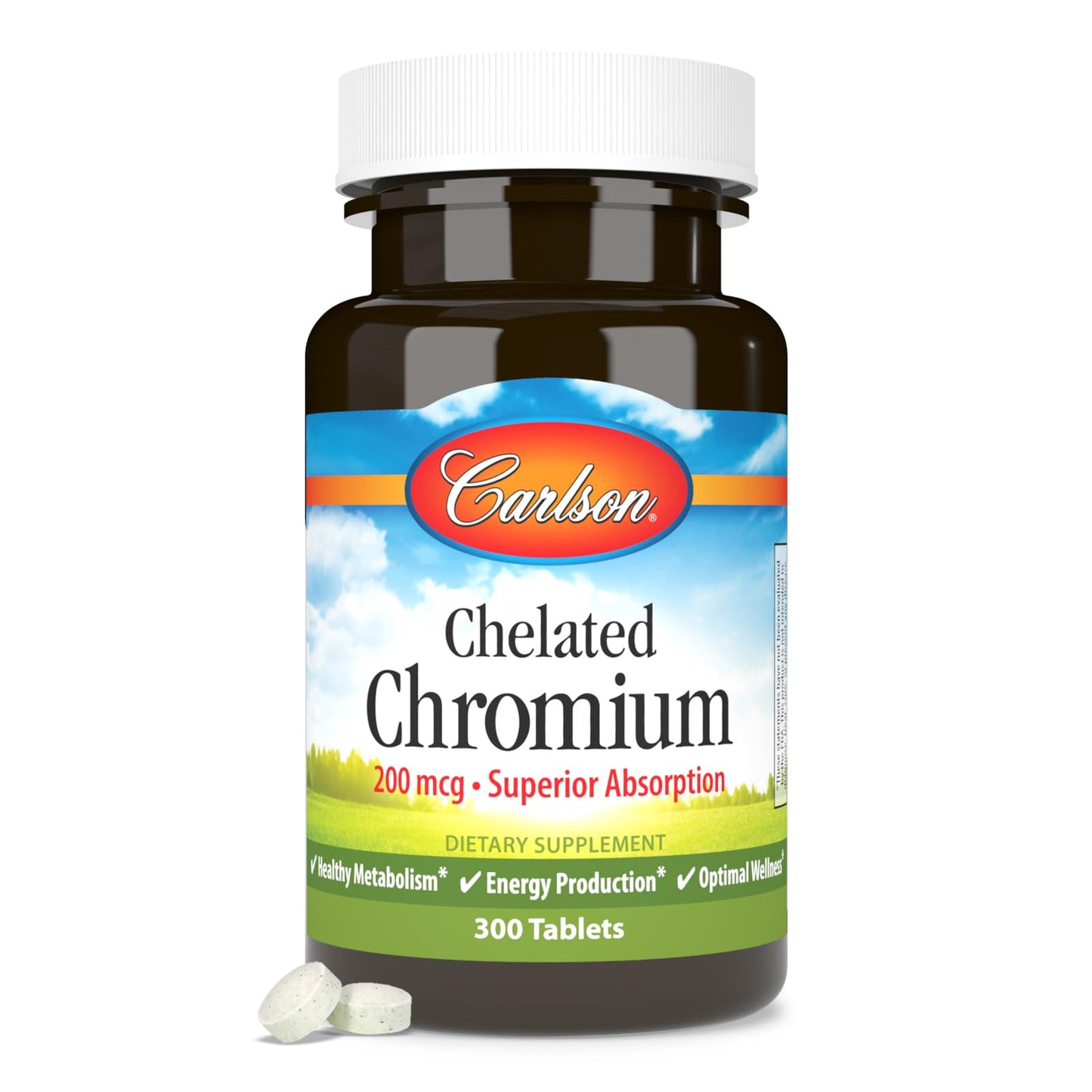 Carlson Chelated Chromium 200 mcg Superior Absorption Tablets, 300 Count