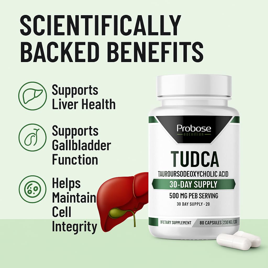 Probase Nutrition TUDCA – Premium Liver Support, Cleanse, Detox and Repair Supplement – 500mg Per Serving, 60 Capsules