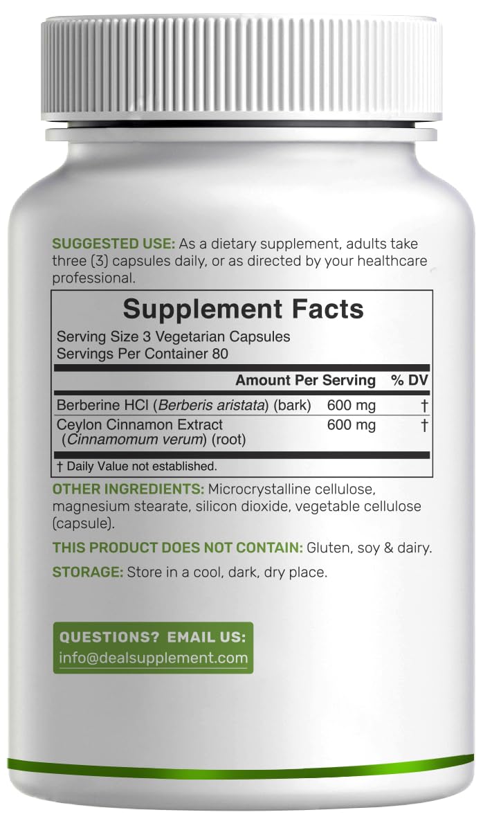DEAL SUPPLEMENT Berberine with Ceylon Cinnamon 1200 mg per serving Softgel 240 Count