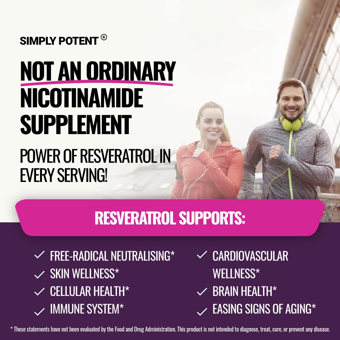 Simply Potent Nicotinamide 500mg with Resveratrol 100mg Veggie Capsules, 120 Count