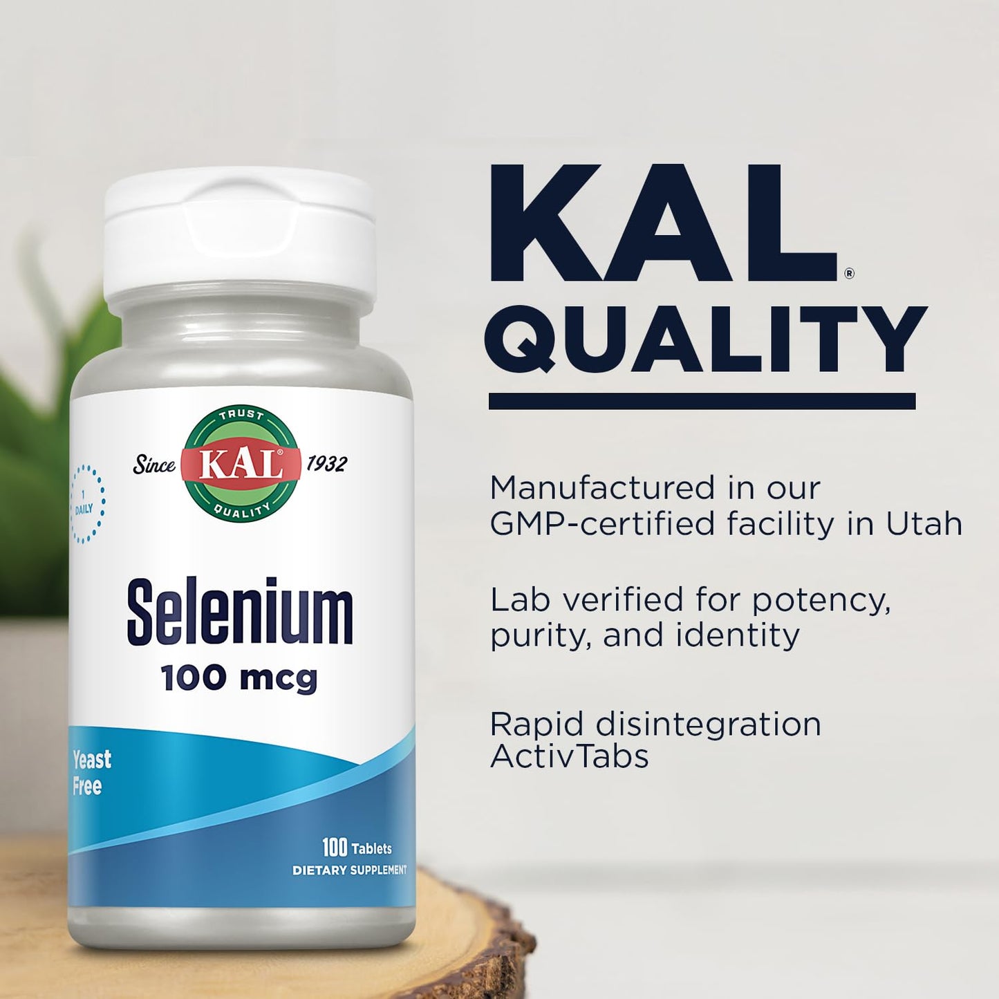 KAL Selenium 100 mcg Yeast Free, 100 Tablets