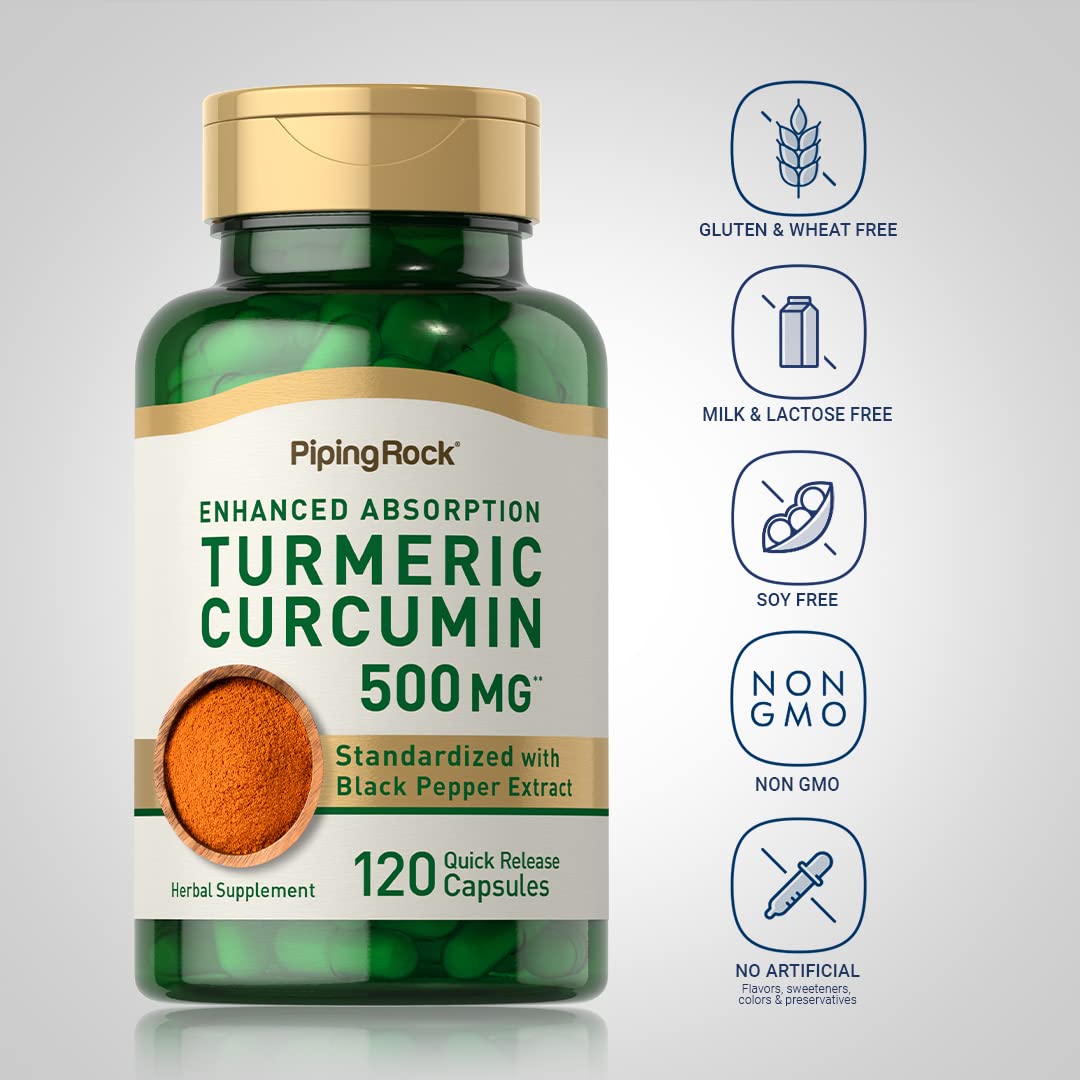 Piping Rock Turmeric Curcumin with Black Pepper Capsules, 120 Capsules