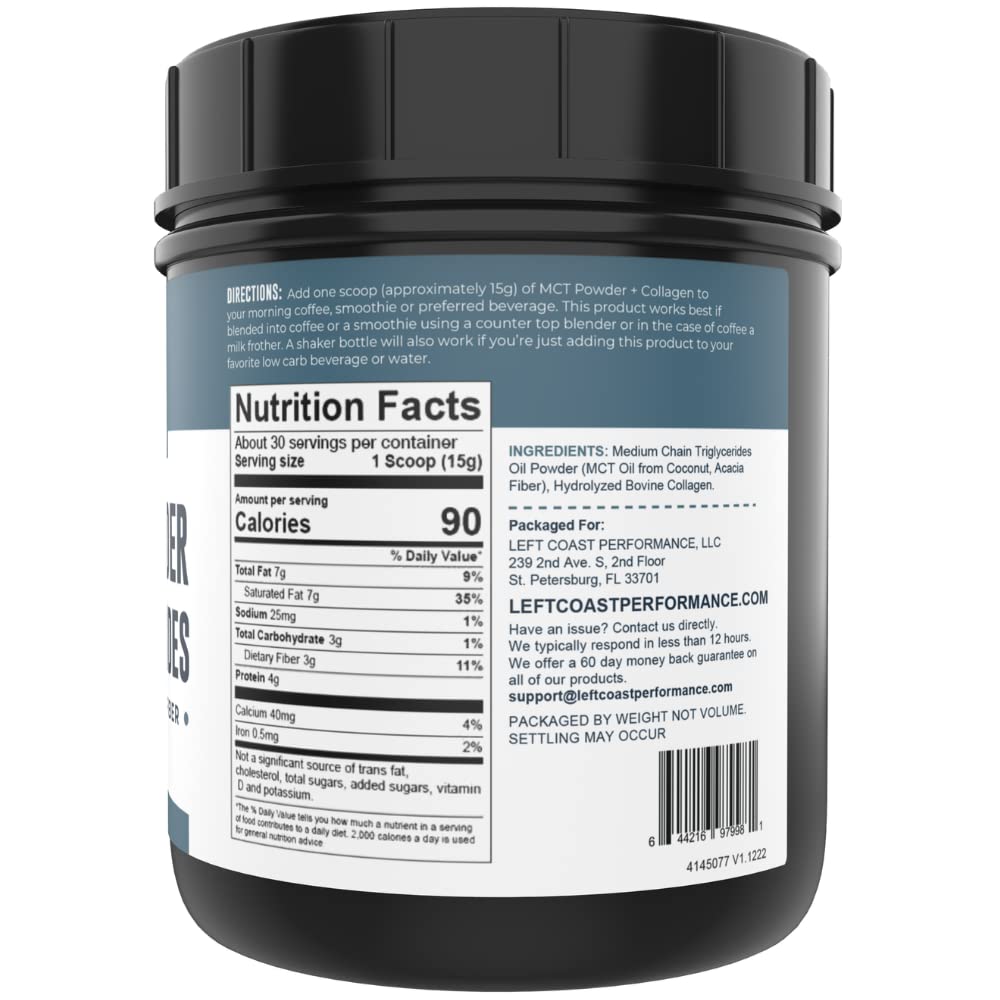 Left Coast Performance Chocolate & Unflavored MCT Oil Powder & Collagen Peptides, Powder, 32