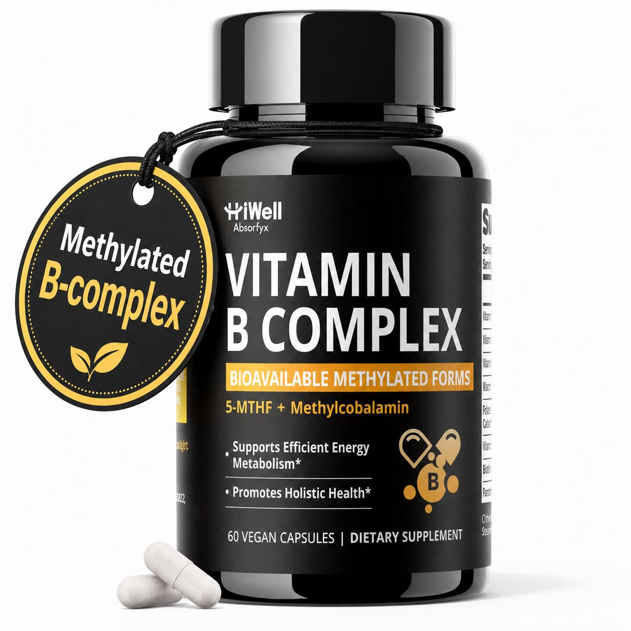 HiWell Absorfyx Methylated Vitamin B Complex with Methylfolate & Methyl B12 60 Capsules