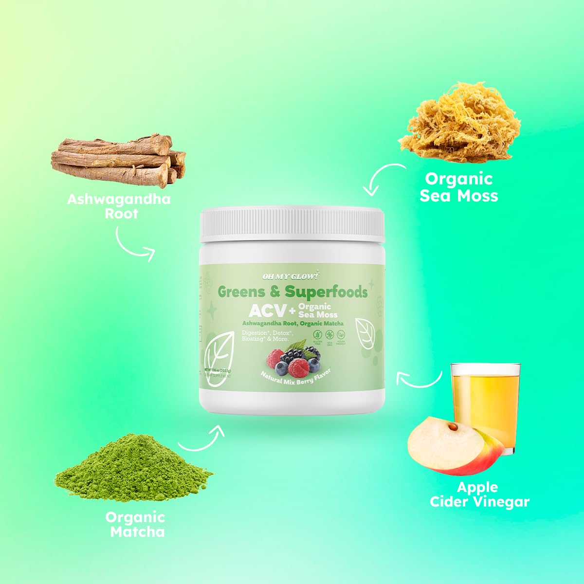 Oh My Glow! Super Greens Powder 7.16 Ounce