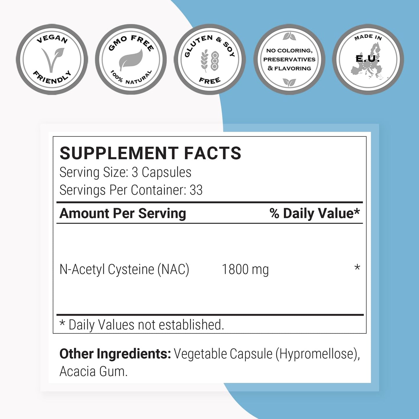 Supersmart NAC N-Acetyl Cysteine 1800 mg Per Day Capsules, 100 Count