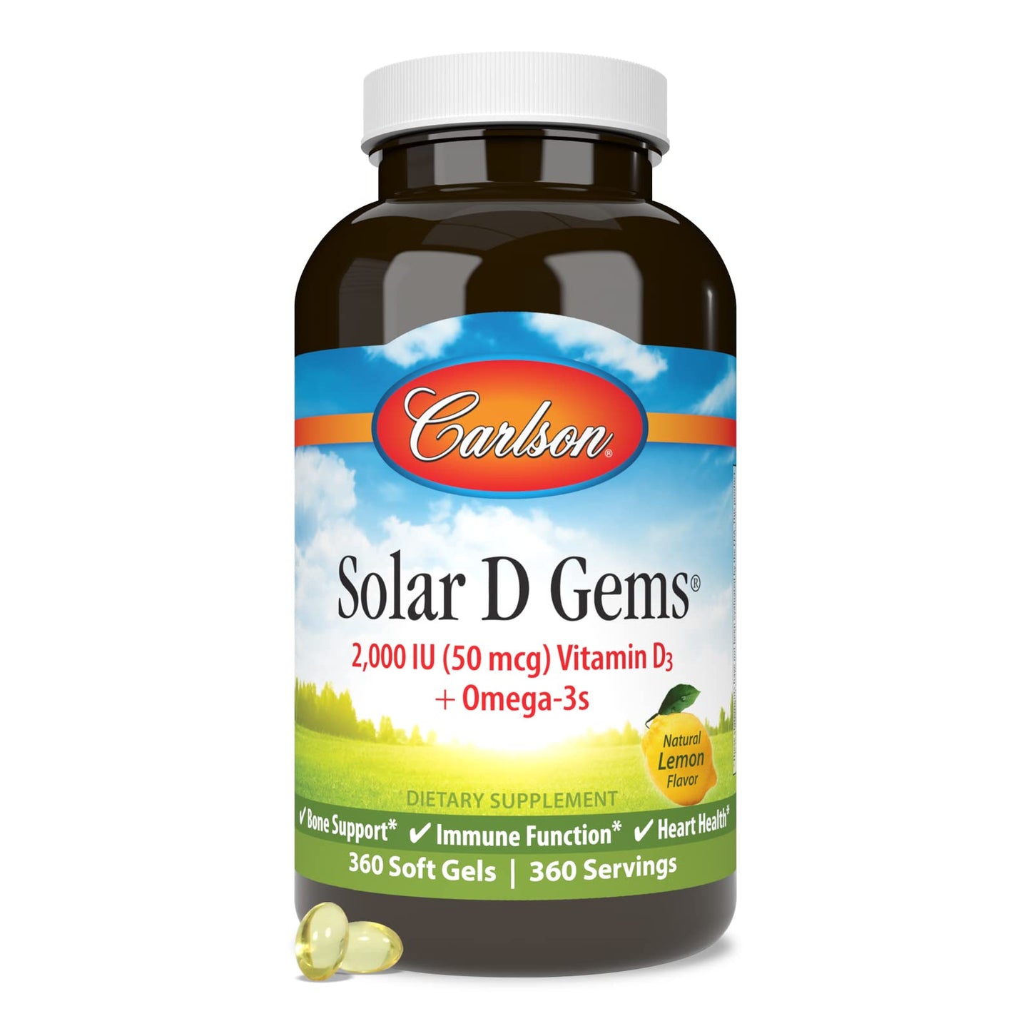 Carlson Solar D Gems Vitamin D3 and Omega-3 Softgels, 360
