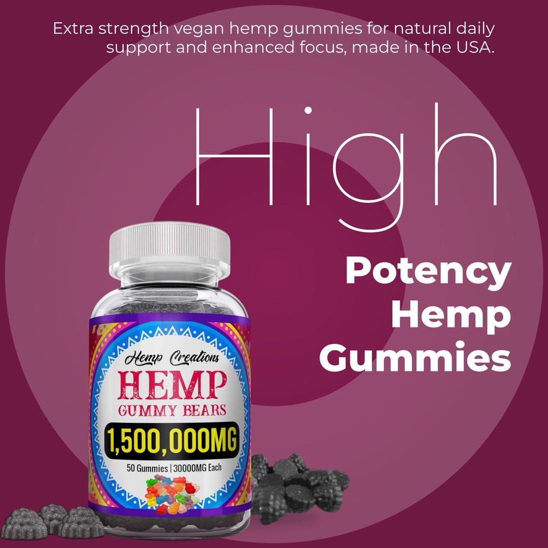 Unknown Organic Hemp Gummies with L-Theanine, Sea Moss & Vitamin B2 - Extra Strength Edible, Vegan, 50 Count