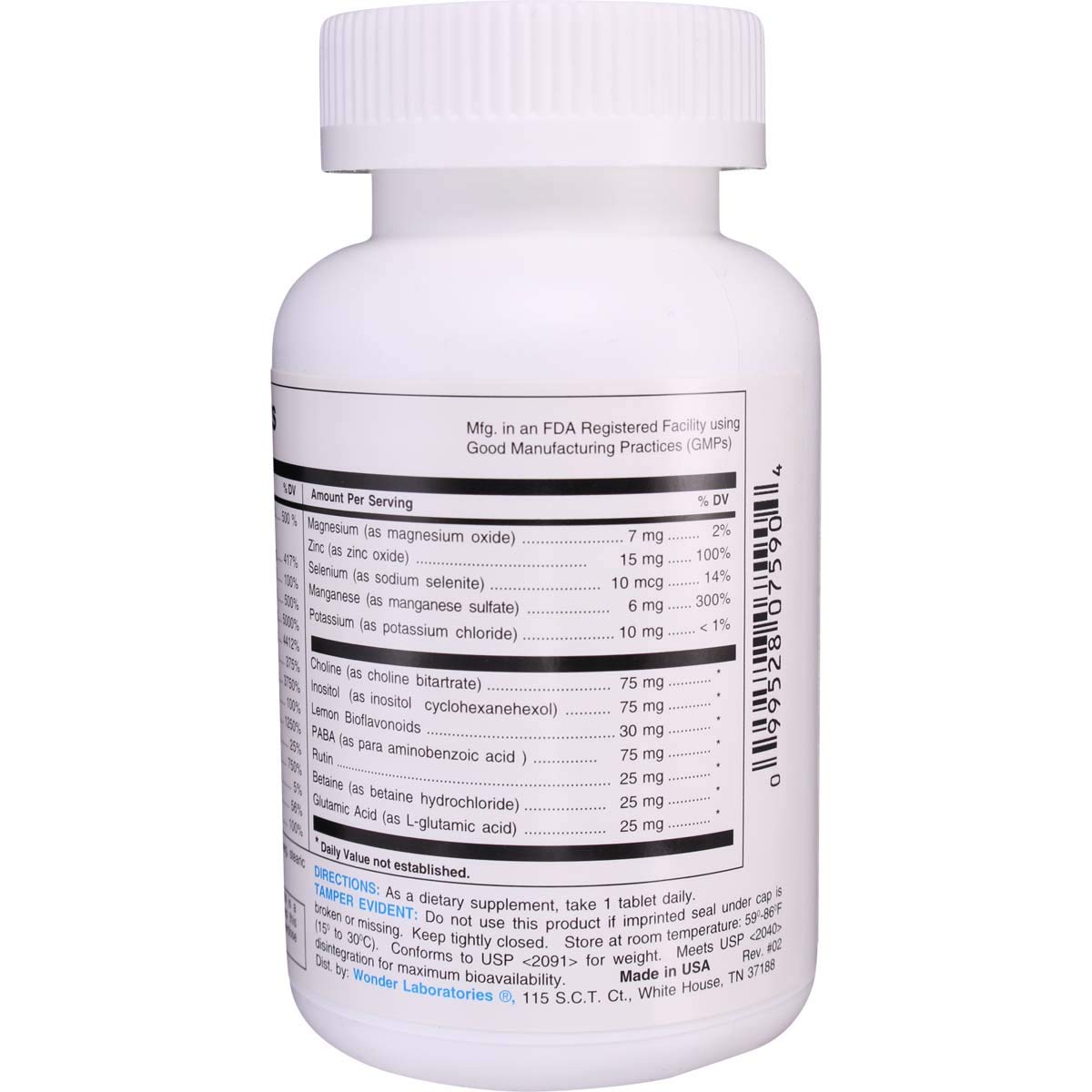 Wonder Laboratories High Potency Daily Multivitamin with Vitamin A 25,000 IU as Beta Carotene Tablets 90