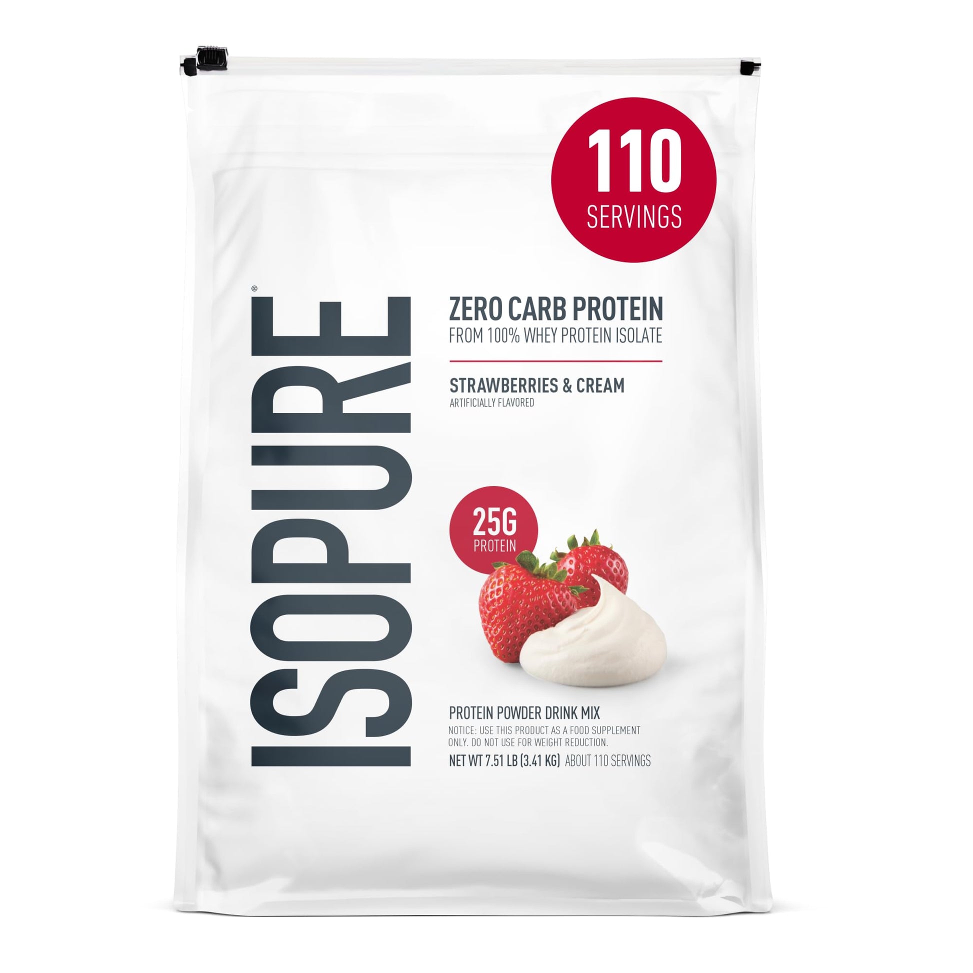 Isopure Zero Carb 100% Pure Whey Isolate Protein Powder, Strawberries & Cream, 120 Servings