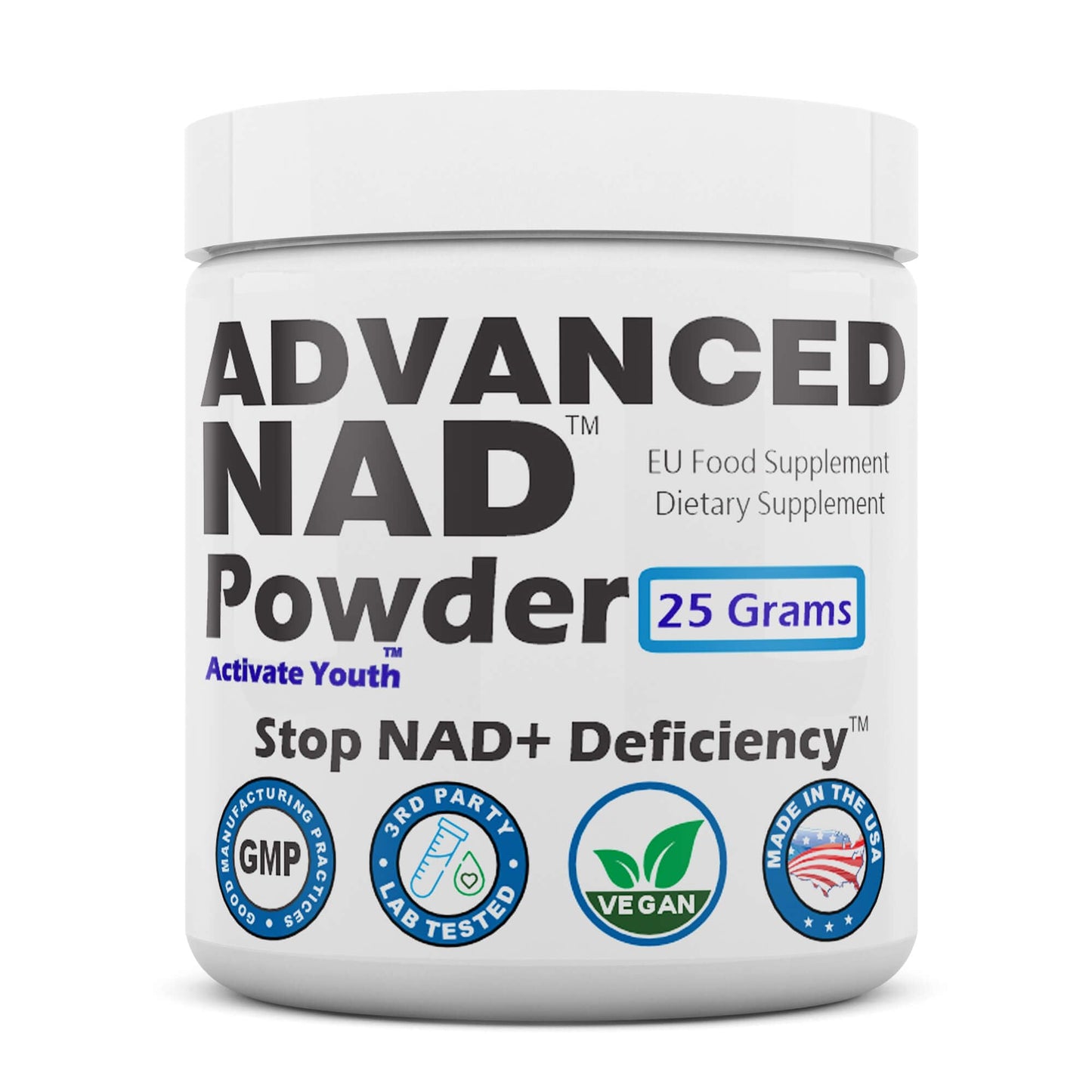 REVGENETICS Advanced NAD Powder Vitamin B3 (NAD), Dietary Supplement, 147 Servings, 25 Grams