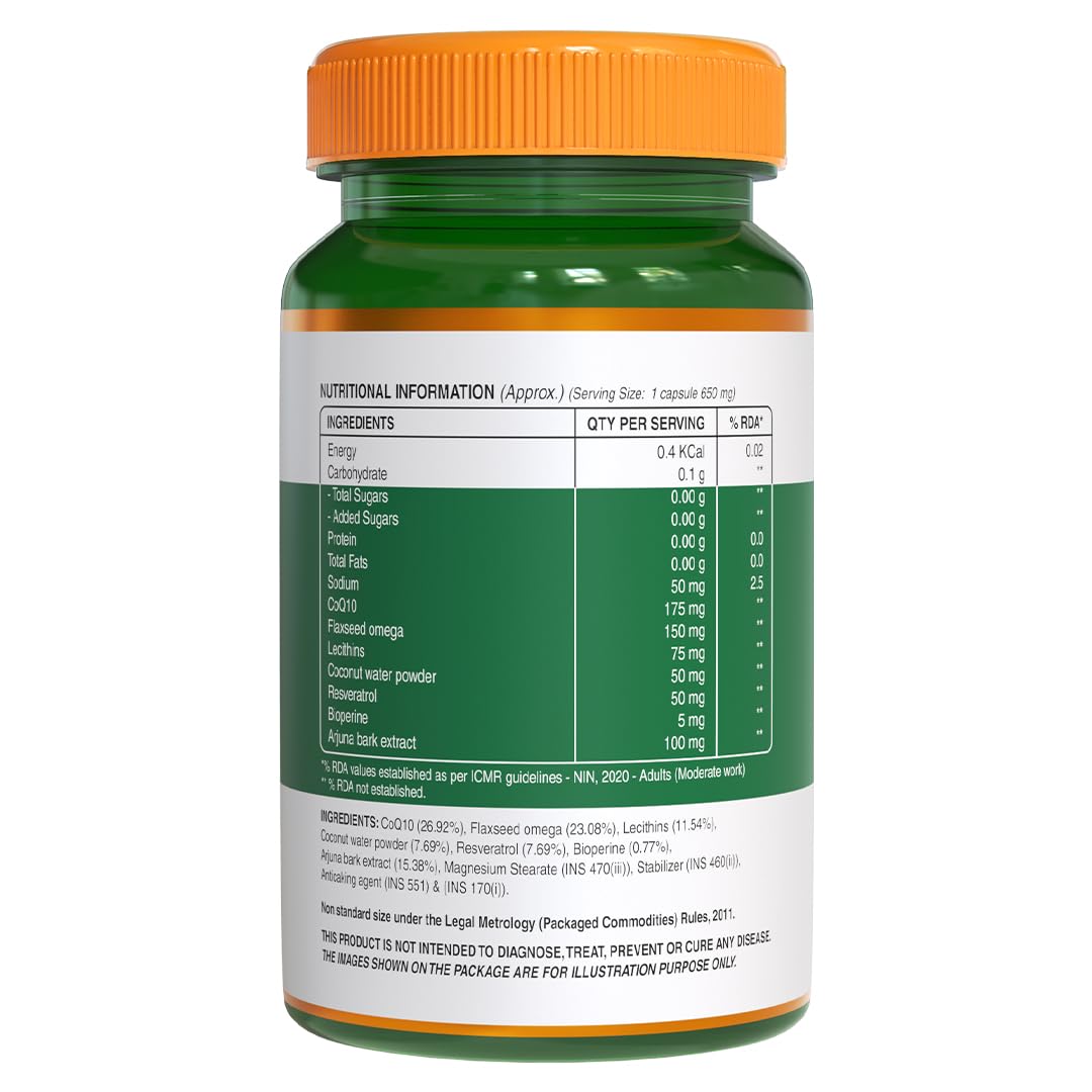 PURE NUTRITION NATURAL TREASURES Bio Coenzyme Q10 175mg High Absorption CoQ10 with Bioperine & Arjuna Extract 60 Veg Capsules