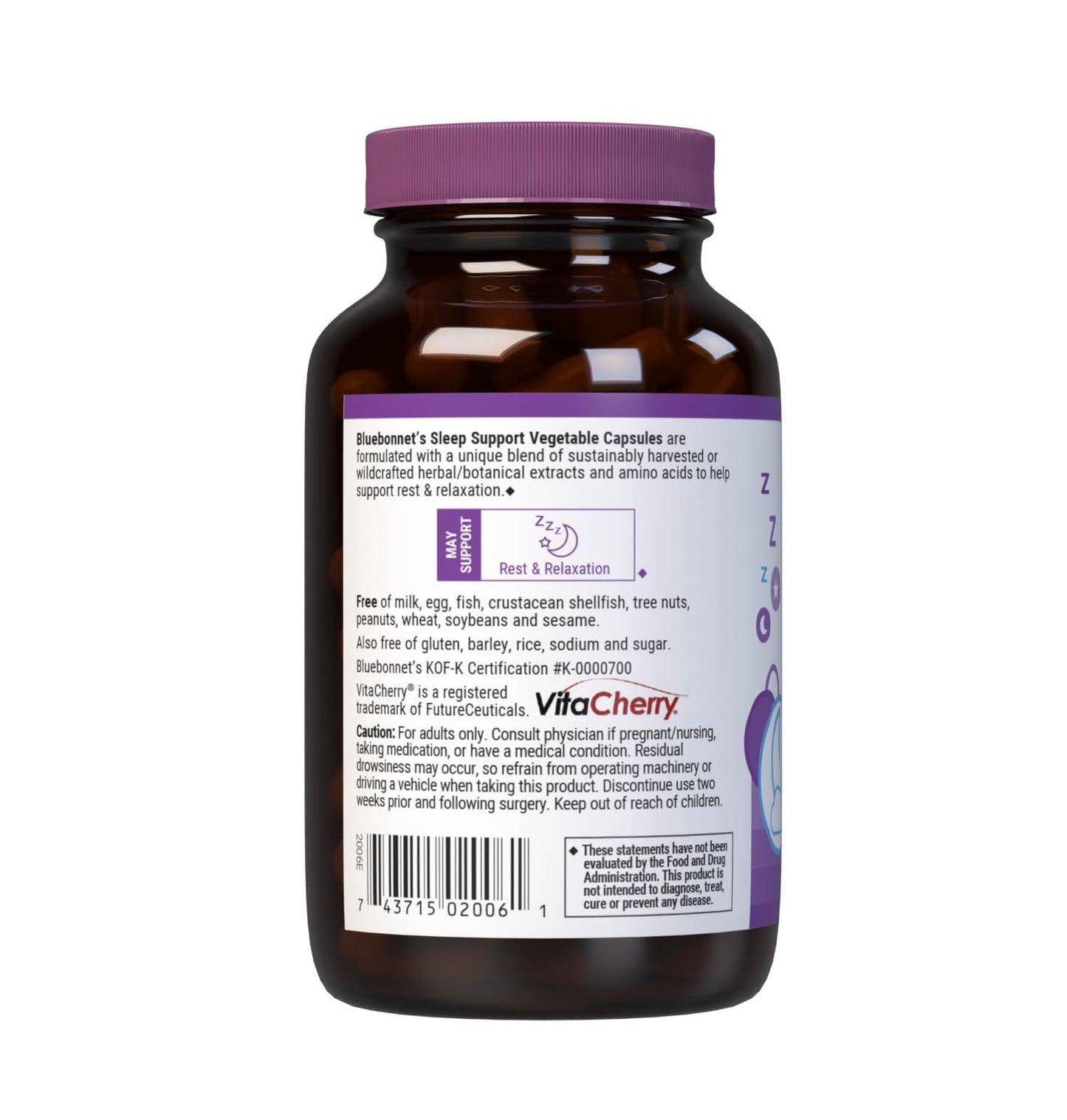 BlueBonnet Sleep Support, Rest & Relaxation Whole Food-Based Formula, 60 Capsules
