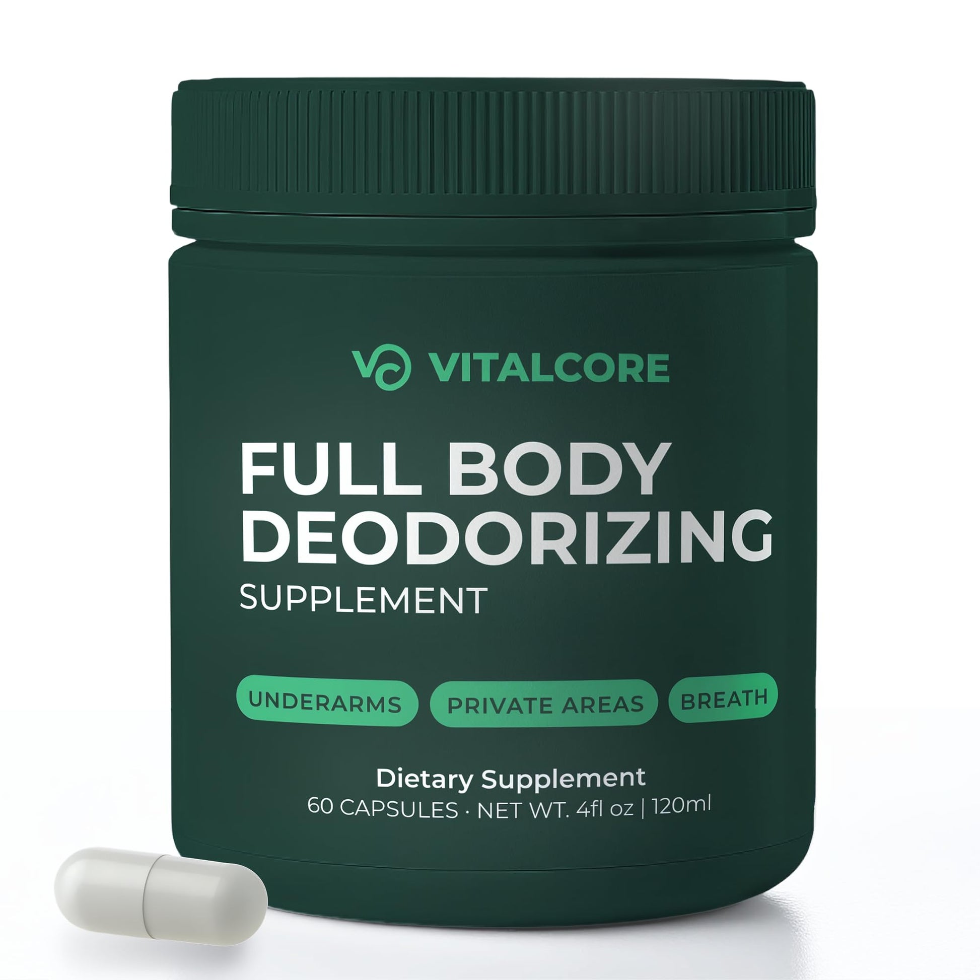 Vital Core Body Deodorizing Supplement - 200mg Chlorophyll, 60 Capsules