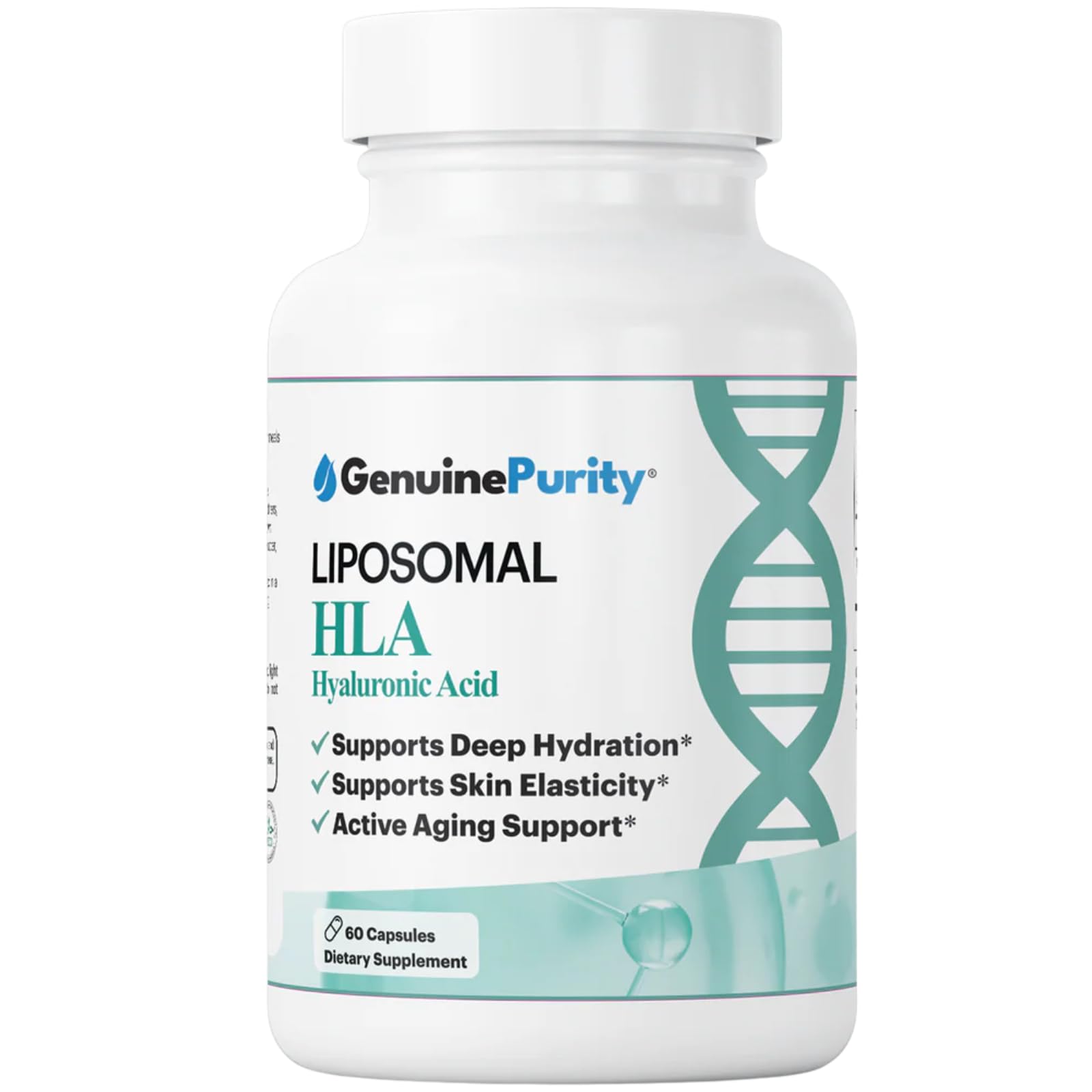 GenuinePurity Liposomal Hyaluronic Acid Supplement - Advanced HLA 400mg for Deep Tissue Hydration, Joint Lubrication & Skin Elasticity - Premium Anti-Aging Moisture Support, 60 Capsules