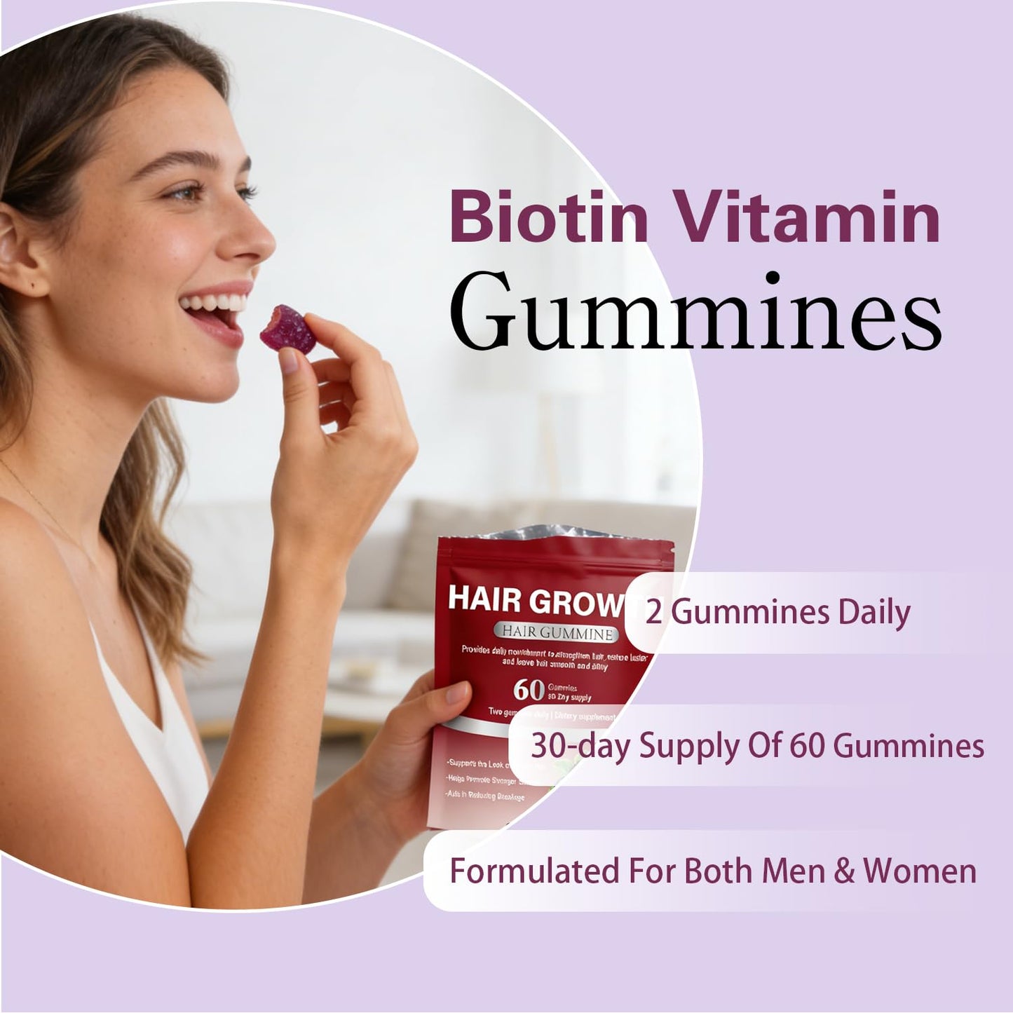 Umizze Hair Growth Gummies Biotin Soft Chews, Mixed Berry Flavor, 60 Count