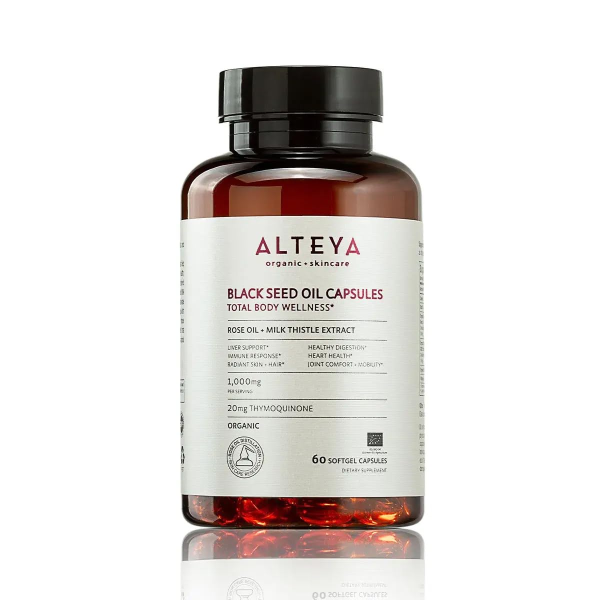 Alteya Black Seed Oil and Rose Oil Supplement with Milk Thistle Extract Capsule 60 Count