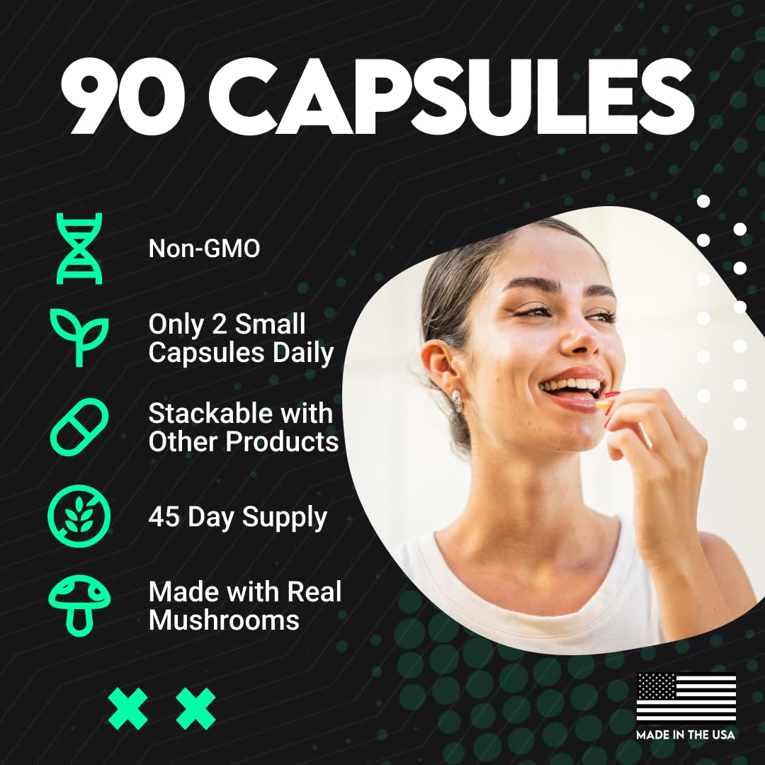UTOYA Mushroom Blend Capsules - Lions Mane, Reishi, Cordyceps 90 Count