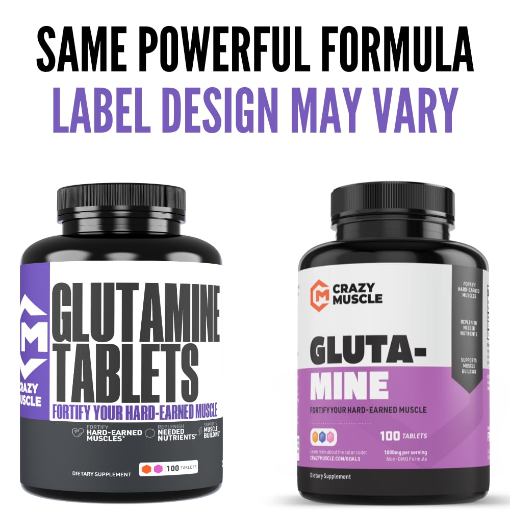 Crazy Muscle L-Glutamine 1000mg Tablets, 100 Count